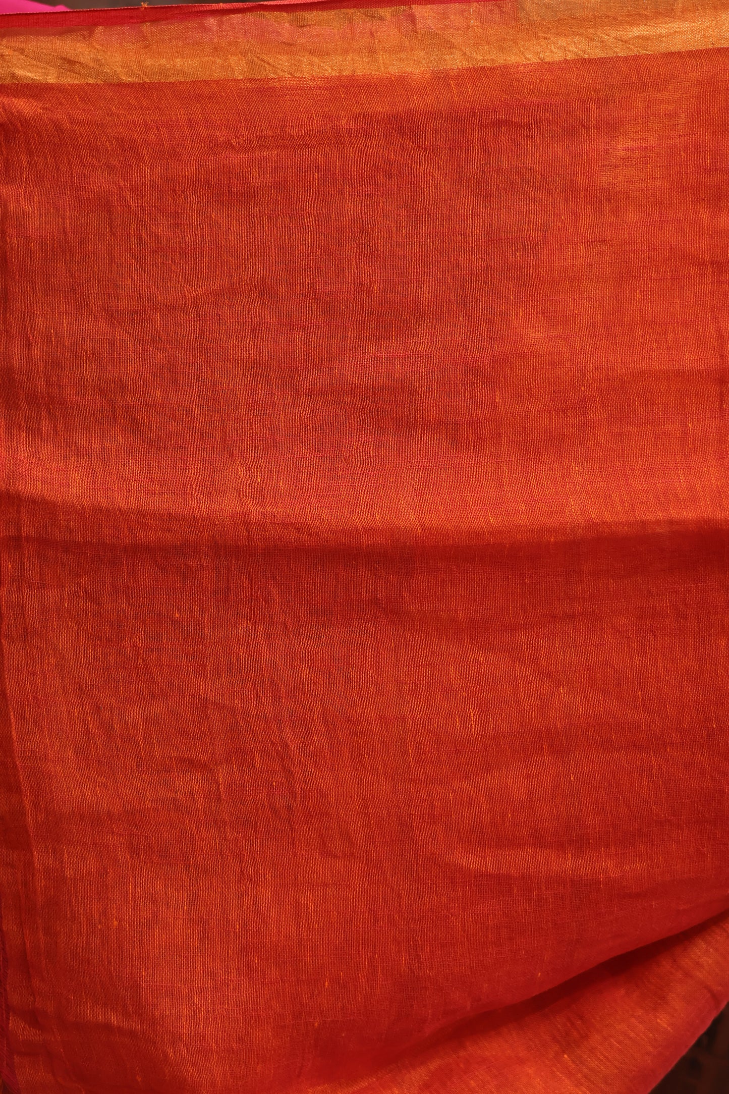 Orange Pure Handwoven Linen Saree