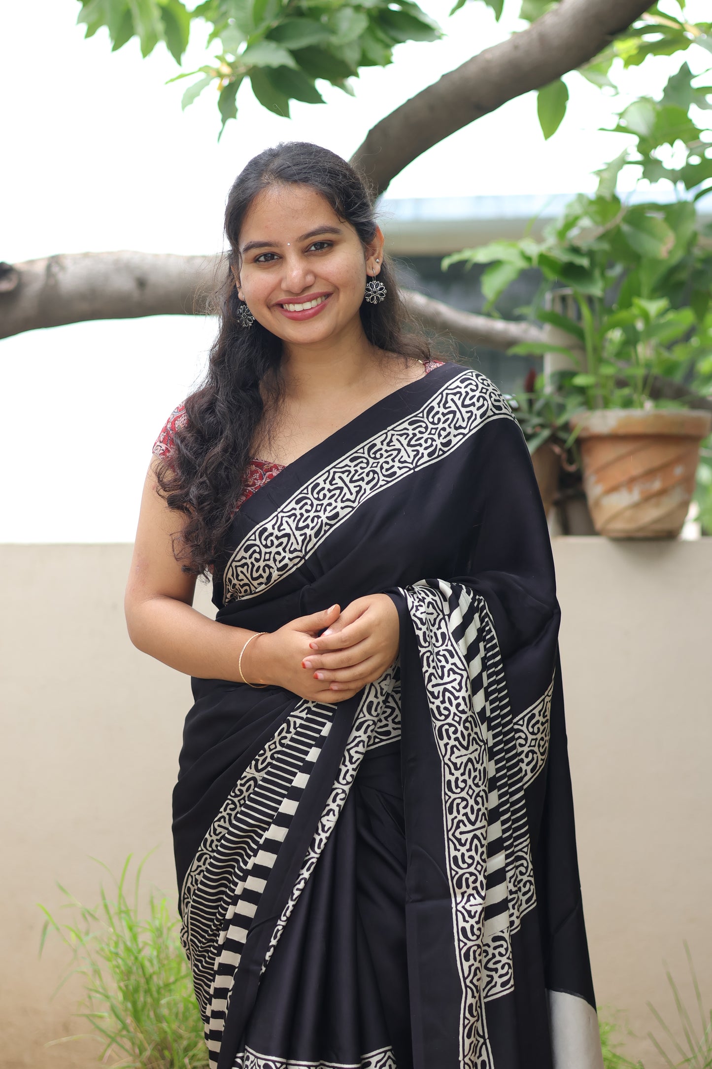 Black Ajrakh Modal Silk Saree