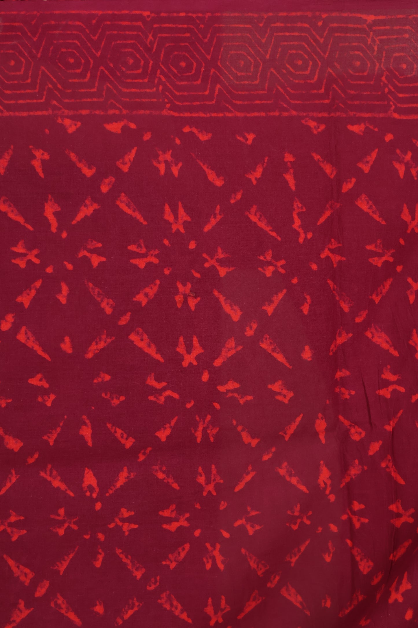 Maroon Bagru Handblock printed MulMul cotton saree | Looms & Tassels