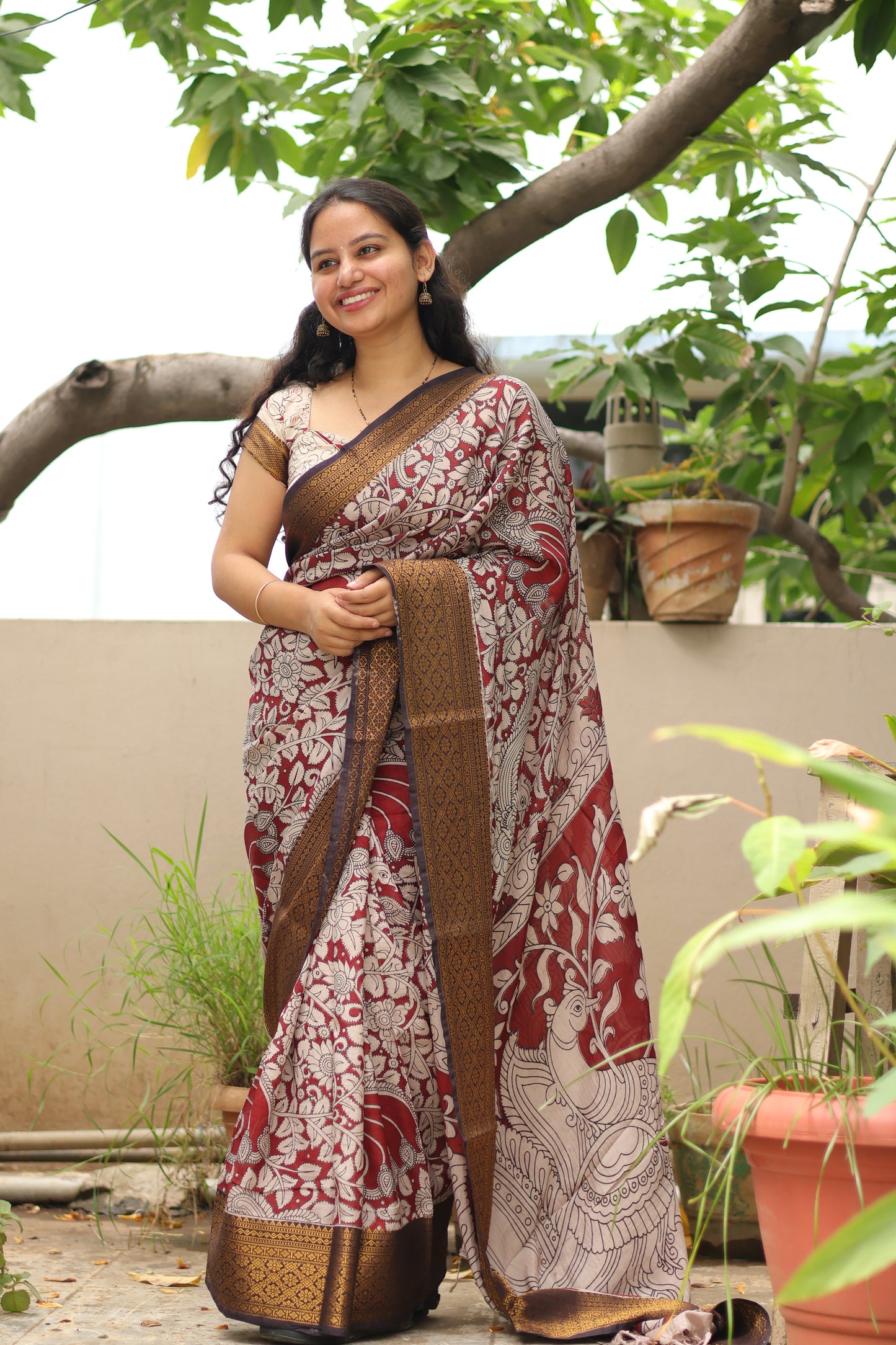 Kanchi border Kalamkari chennur silk saree