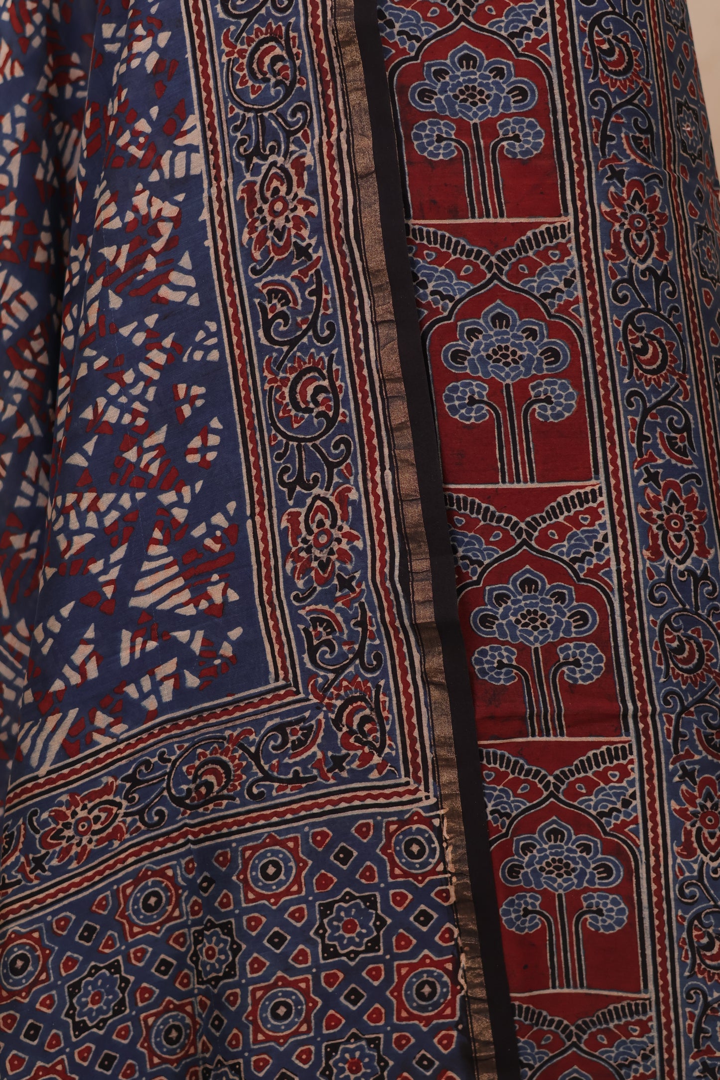 Chanderi Silk Cotton Ajrakh Handblock Printed 2 Piece Suit Set | Looms & Tassels