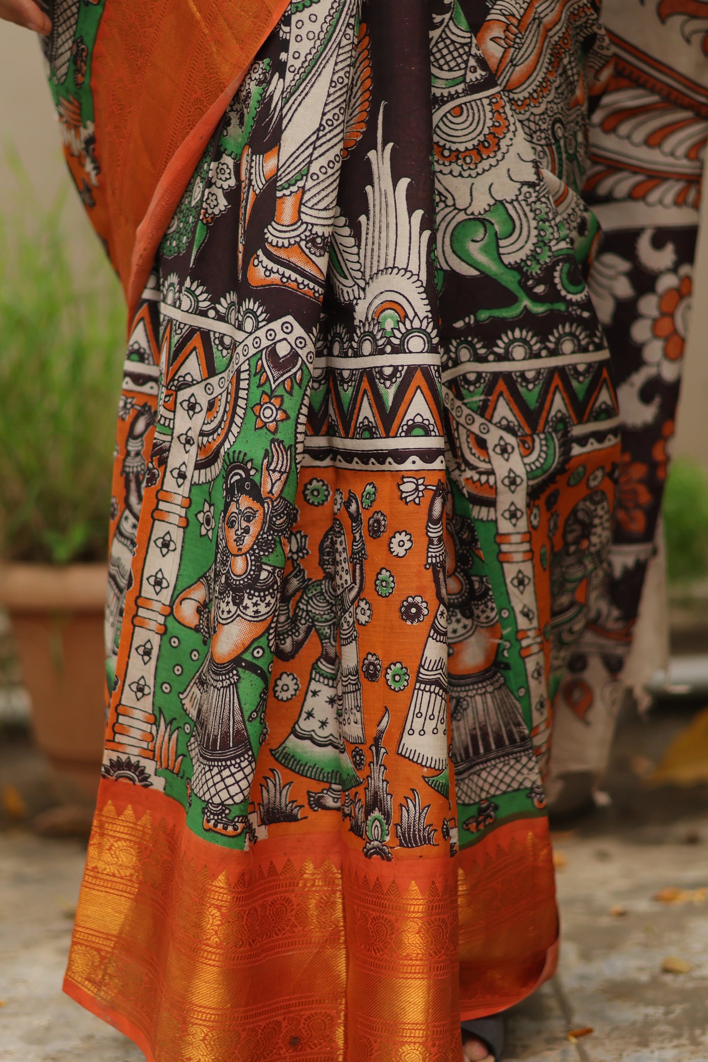 Kanchi border Kalamkari chennur silk saree