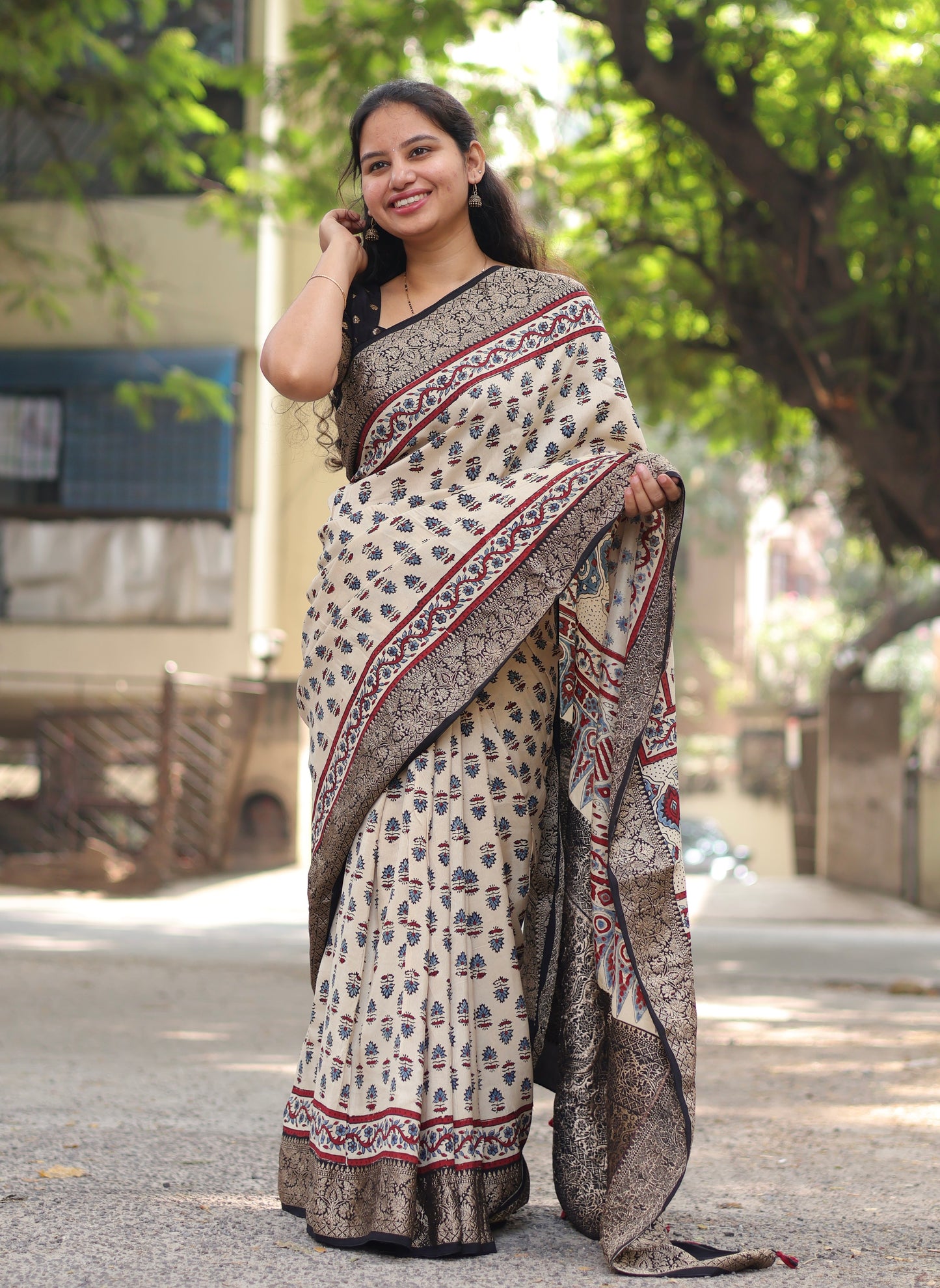 Ajrakh Dola Silk Saree