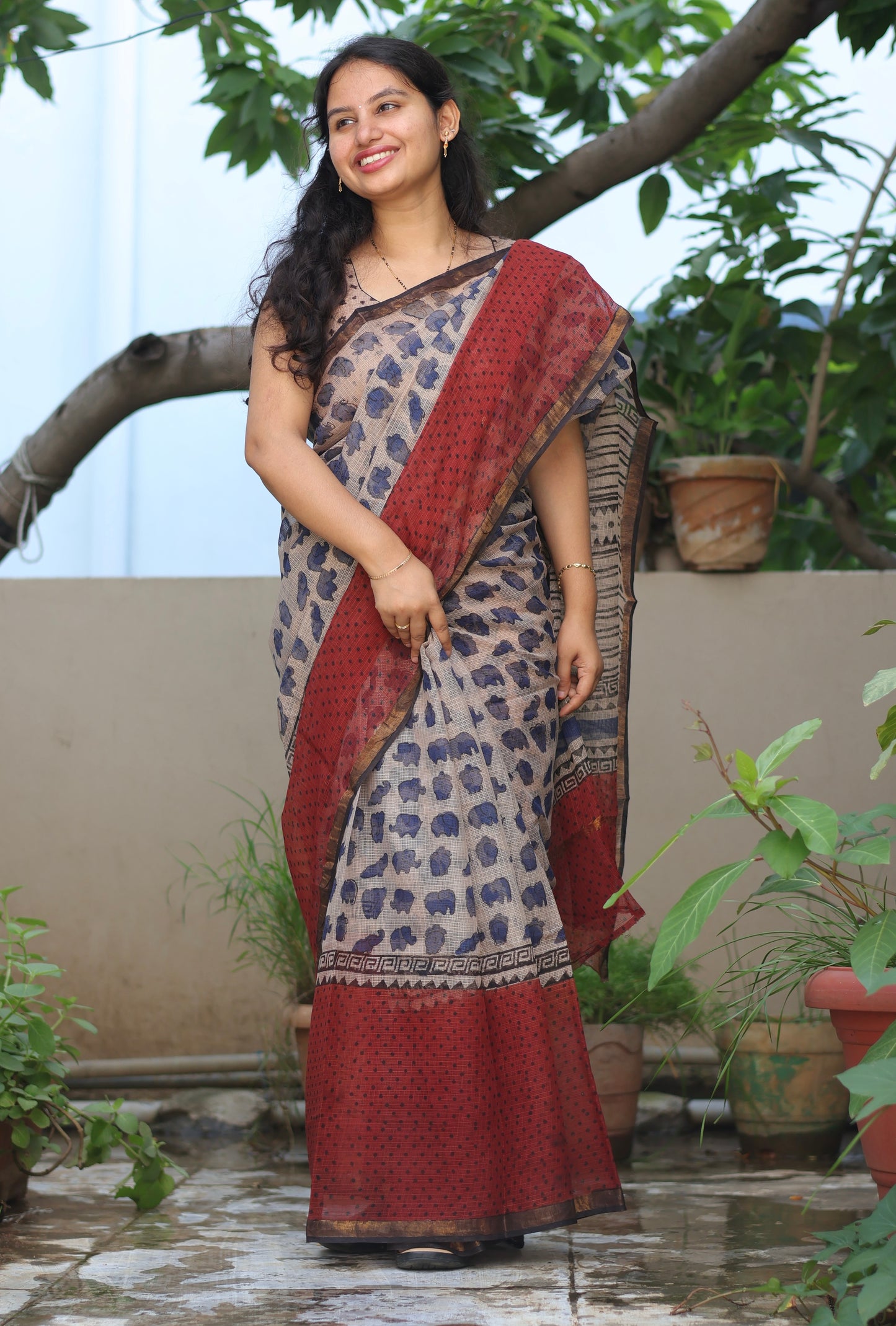 Bagru Hand block printed Kota Doriya Saree