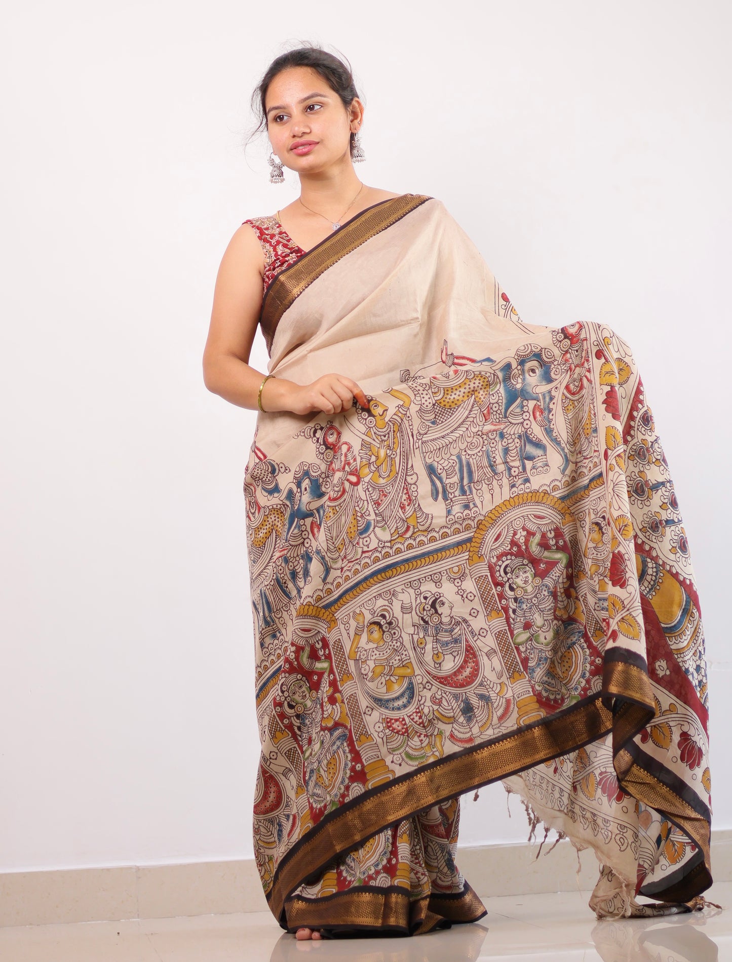 Nizam Border Kalamkari Silk Saree