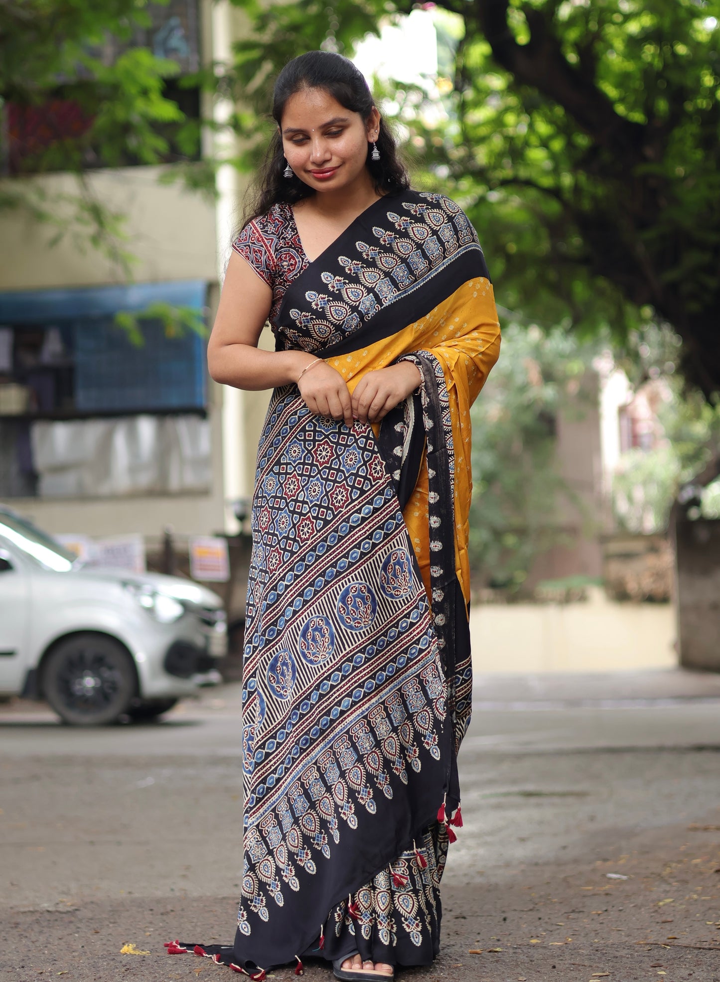 Ajrakh Bandhej Modal Silk Saree