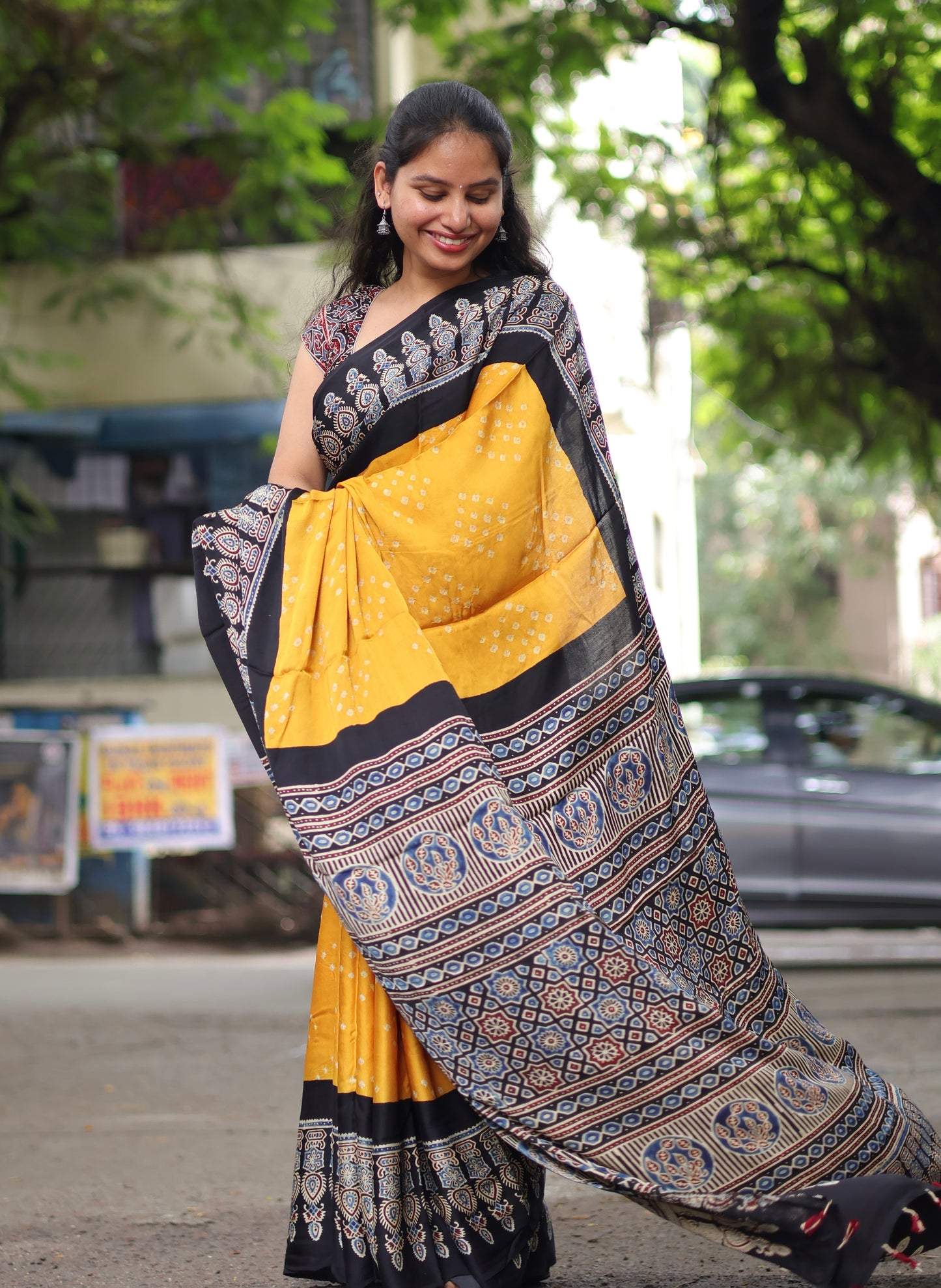 Ajrakh Bandhej Modal Silk Saree