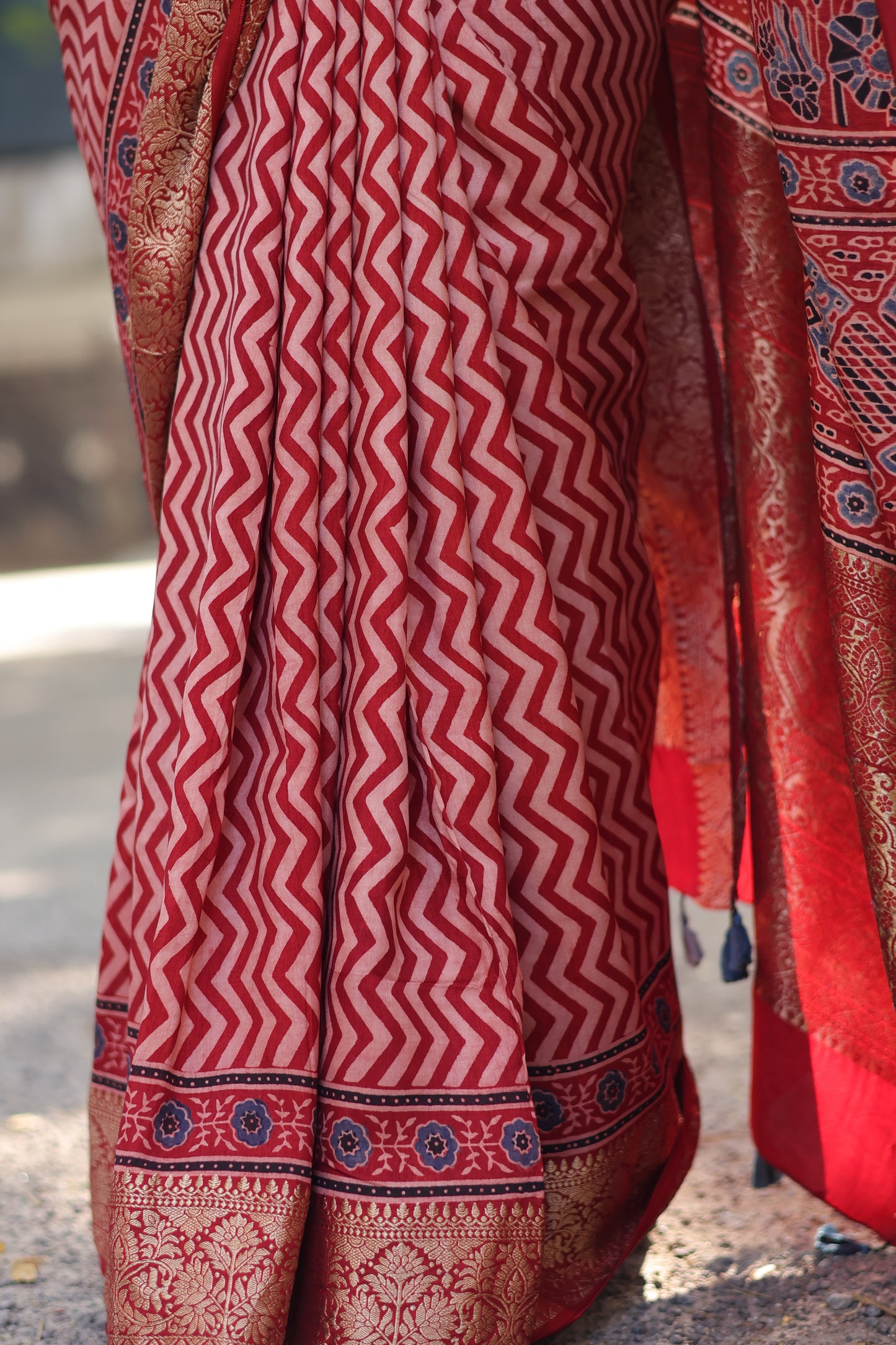 Contemporary Ajrakh Dola Silk Saree