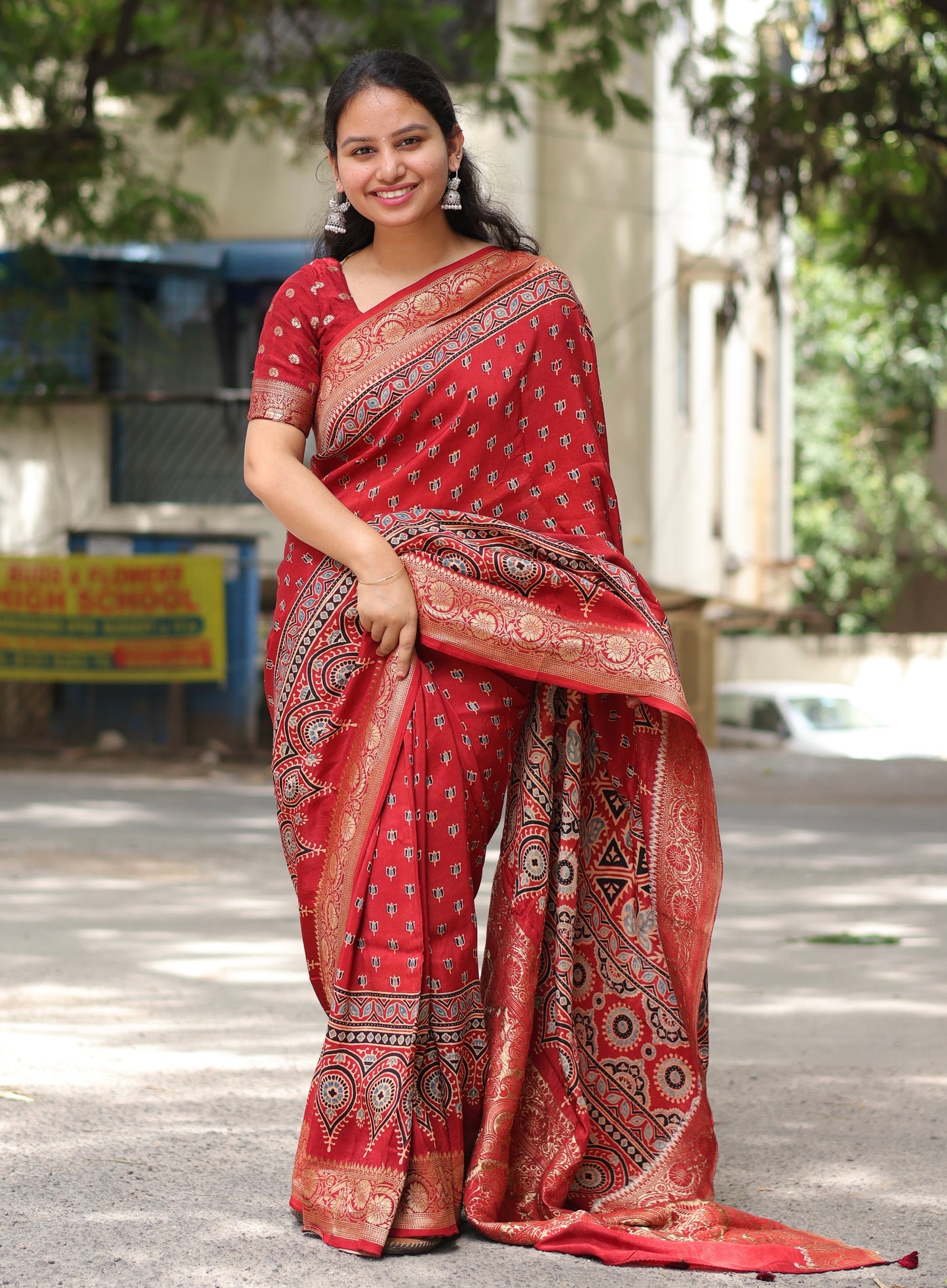 Ajrakh Dola Silk Saree