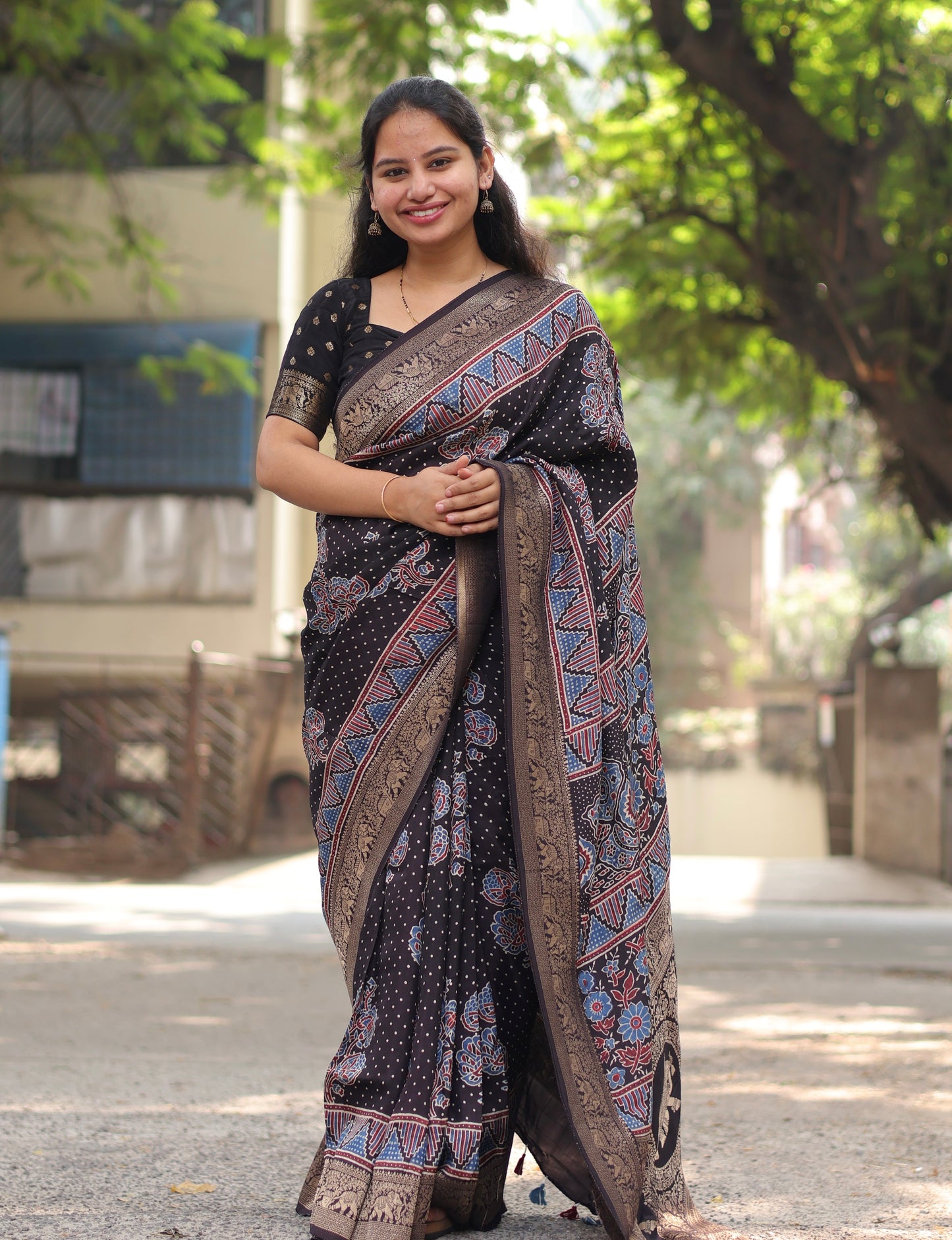 Ajrakh Dola Silk Saree