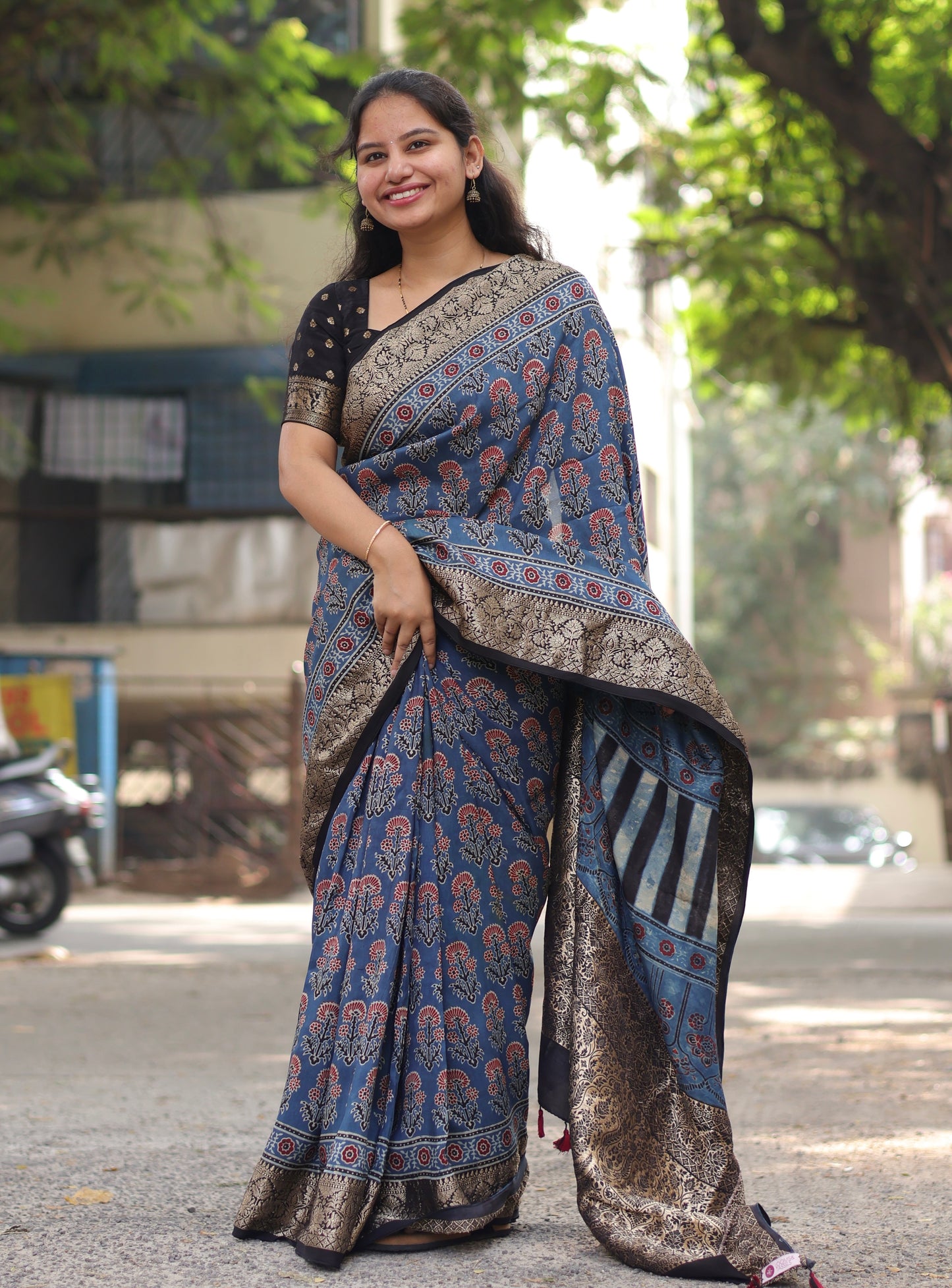 Ajrakh Dola Silk Saree