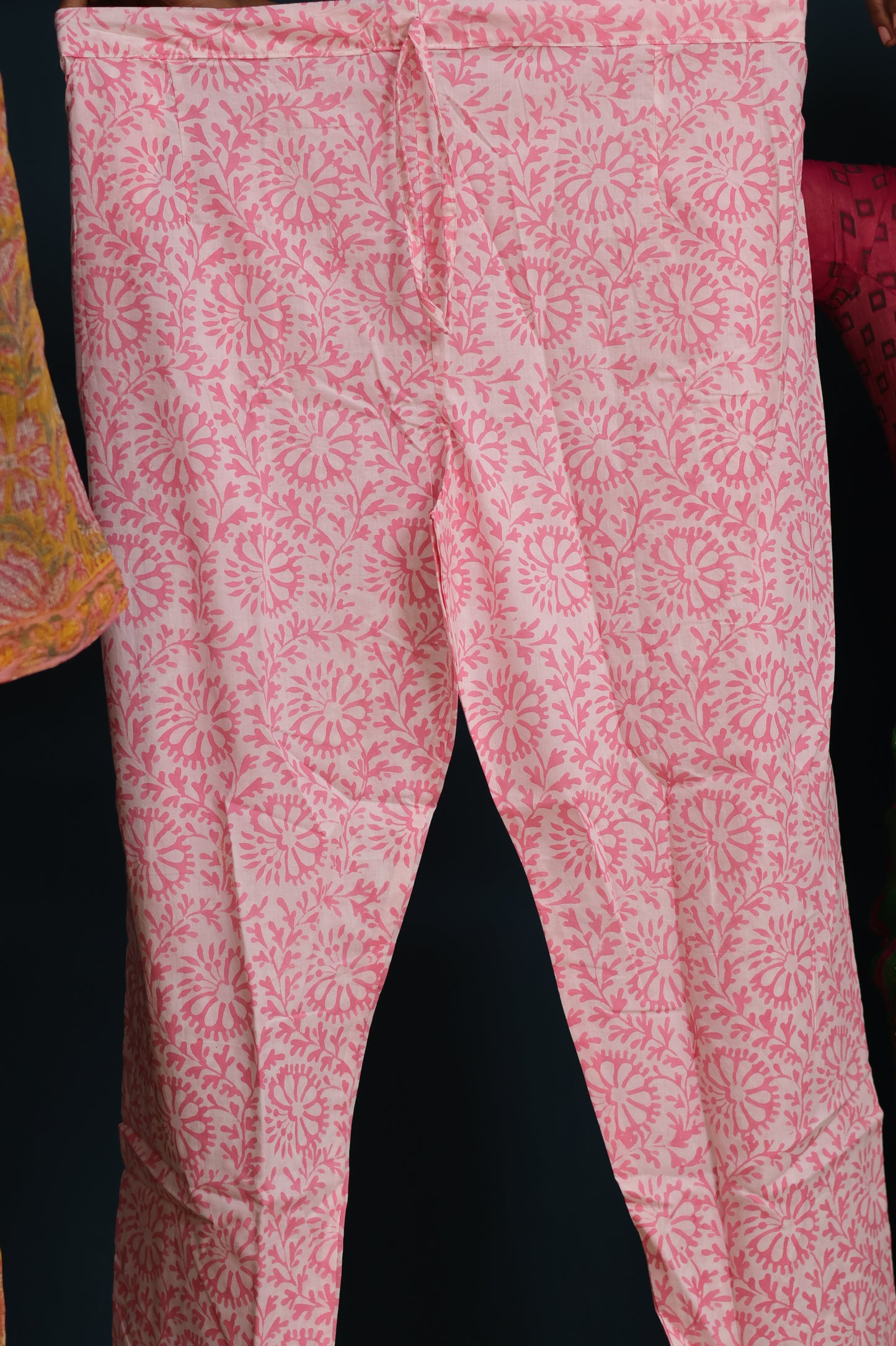Yellow Handblock printed kota 3 piece suit (stitched)