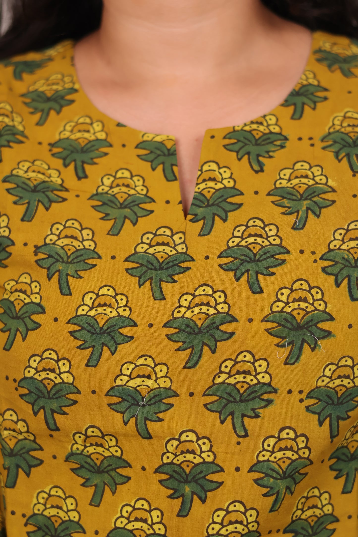 Yellow Ajrakh Hand Block Printed Kurti | Looms & Tassels