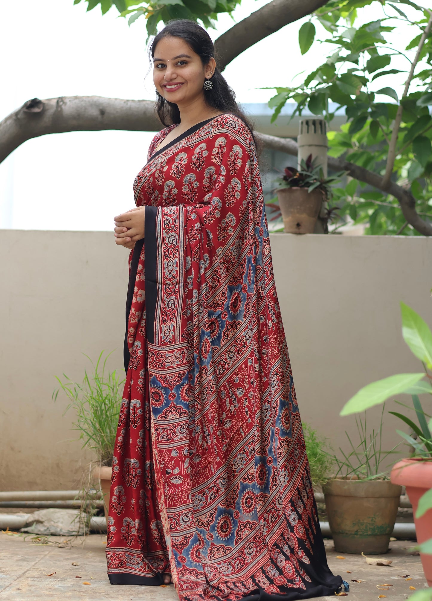 Ajrakh Modal Silk Saree