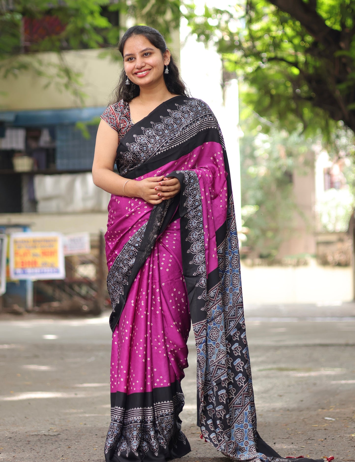 Ajrakh Bandhej Modal Silk Saree