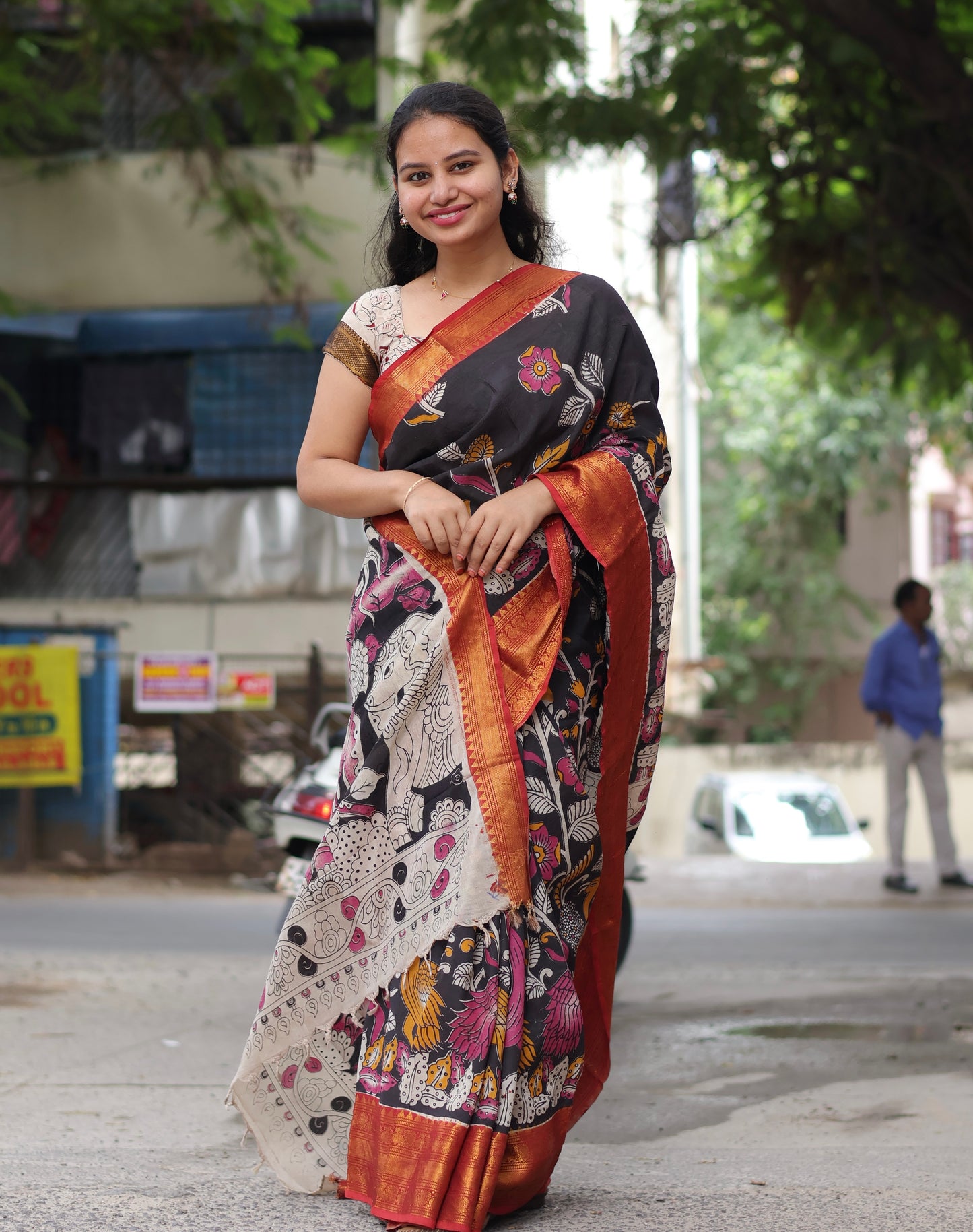 Kanchi Border Kalamkari Chennur Silk Saree