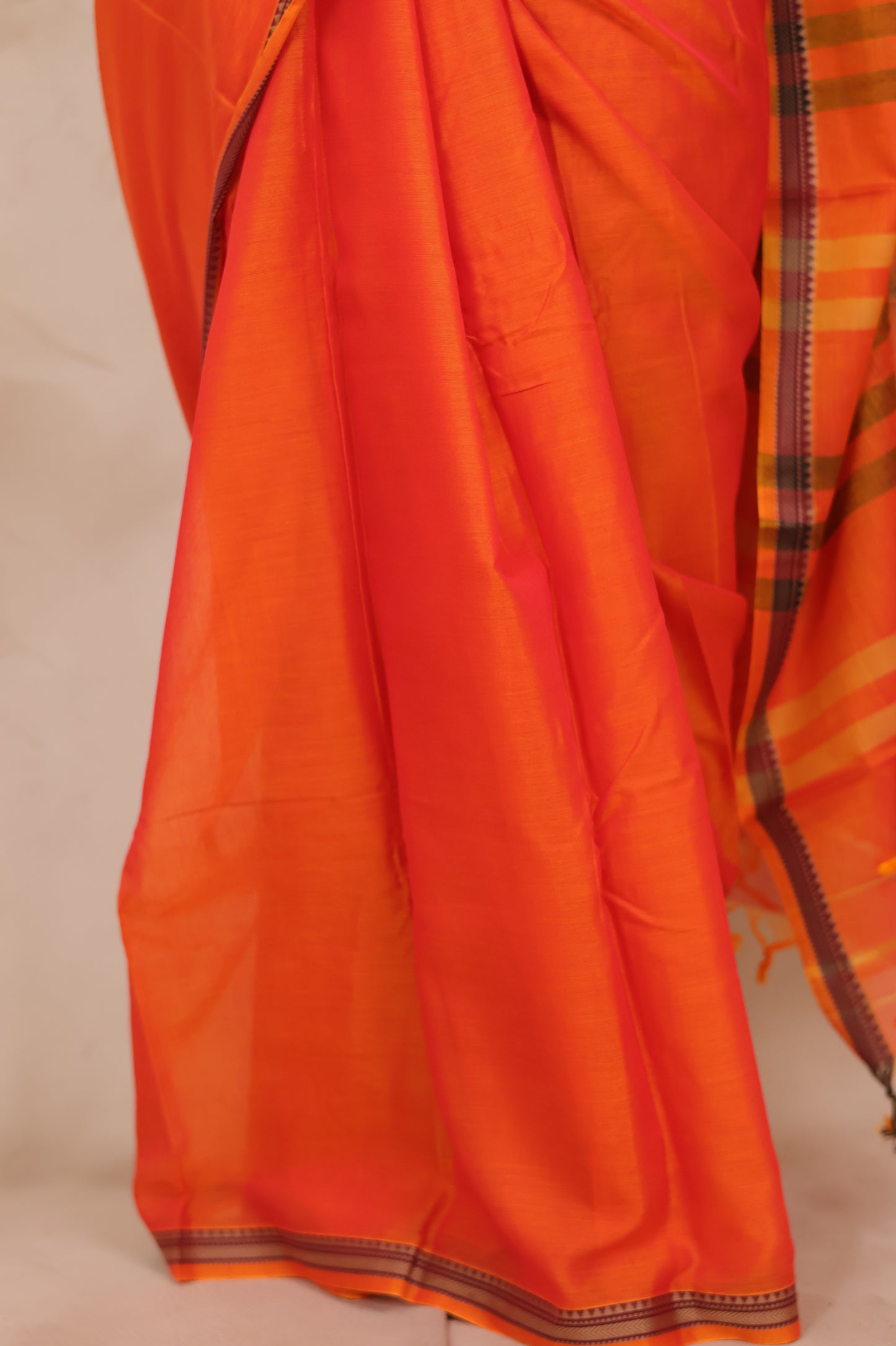 Orange Narayanpet Cotton Saree | Looms & Tassels