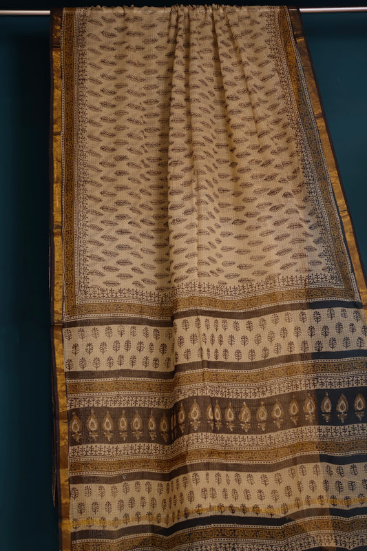 Bagru Hand block printed Kota Doria Saree