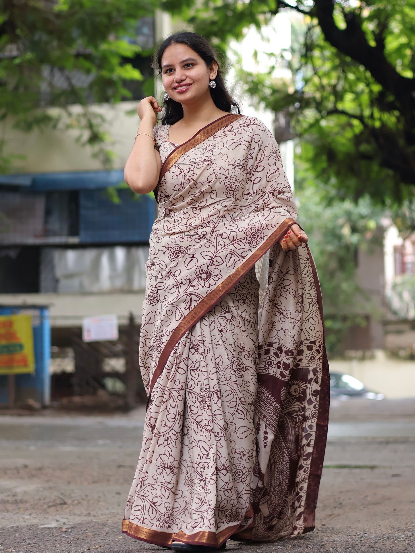 Nizam Border Kalamkari Silk Sare