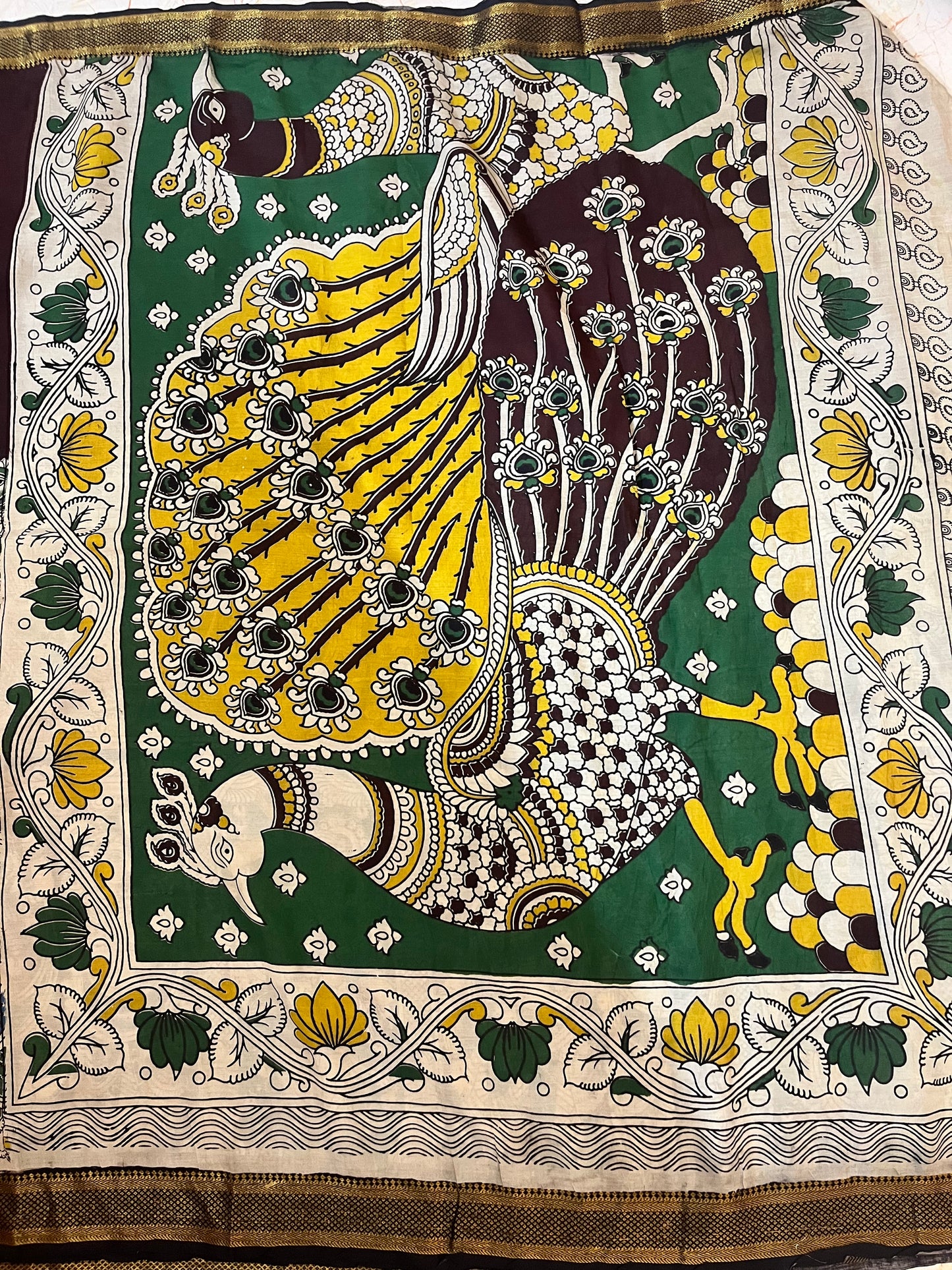 Brown Nizam Border Kalamkari Silk Saree