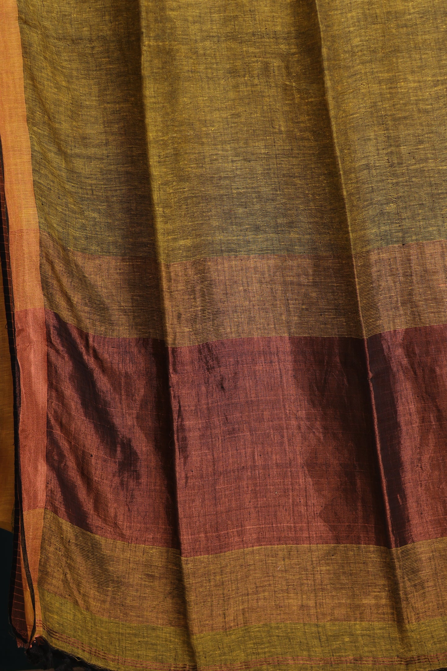 Green Pure Handwoven Linen Saree