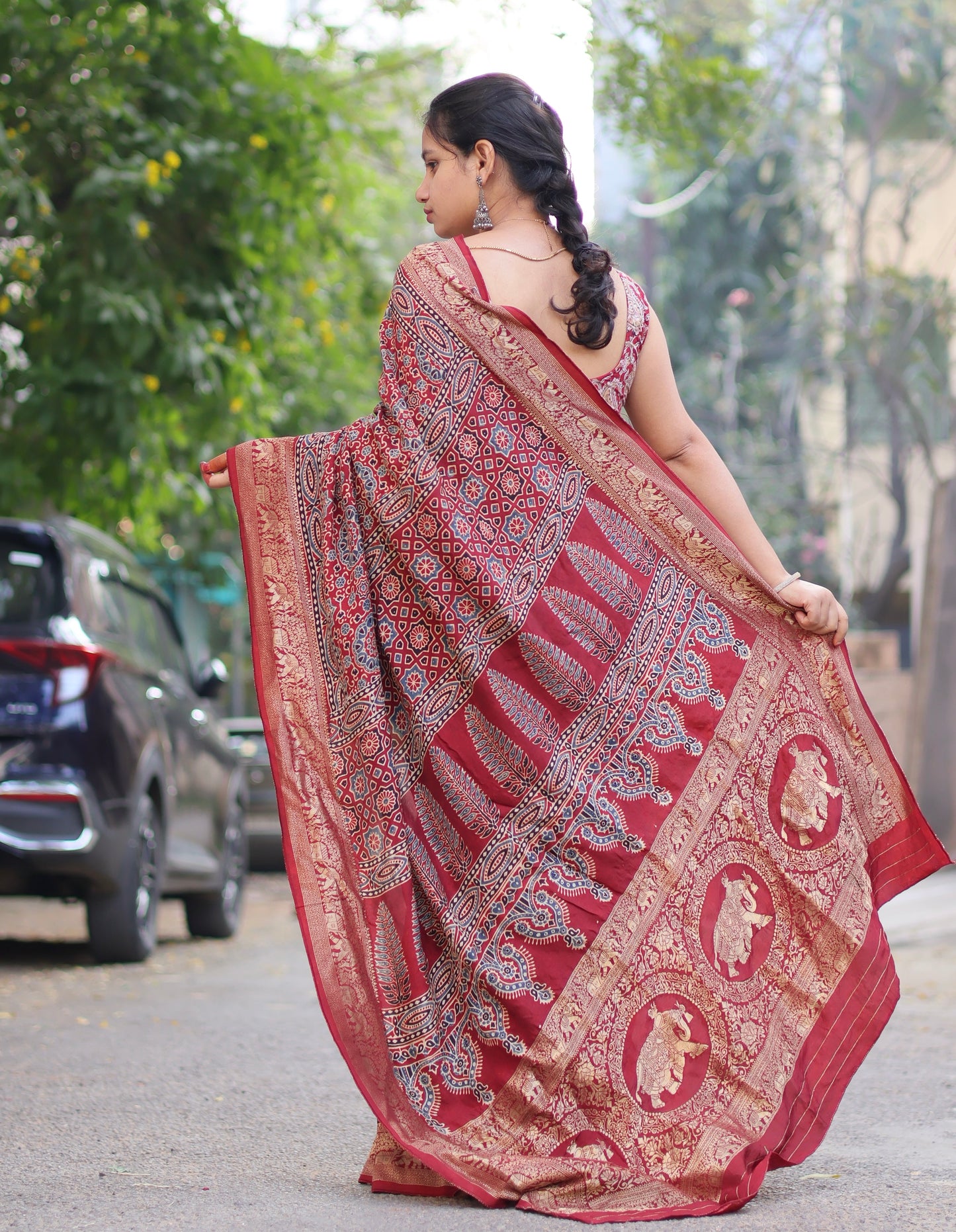 Ajrakh Dola Silk Saree
