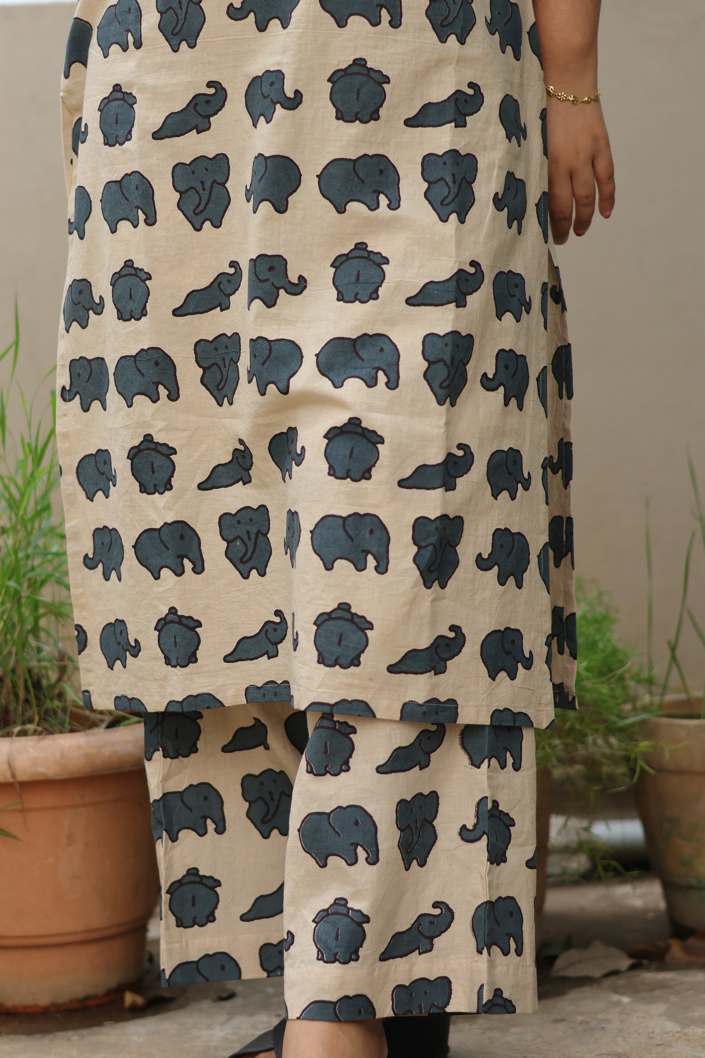 Grey Pure Cotton Handcrafted Co-Ord Set