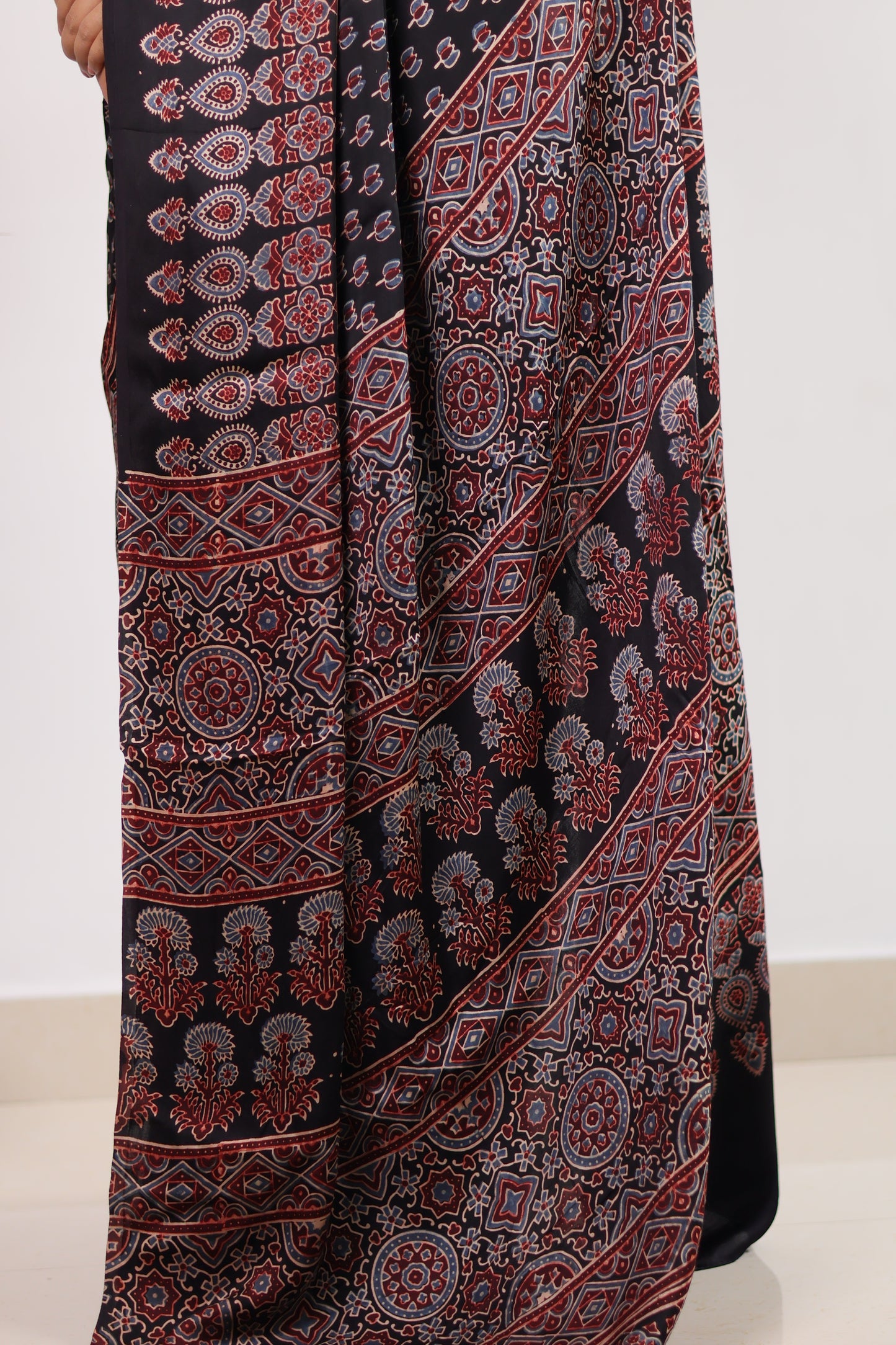Black Ajrakh Modal Silk Saree