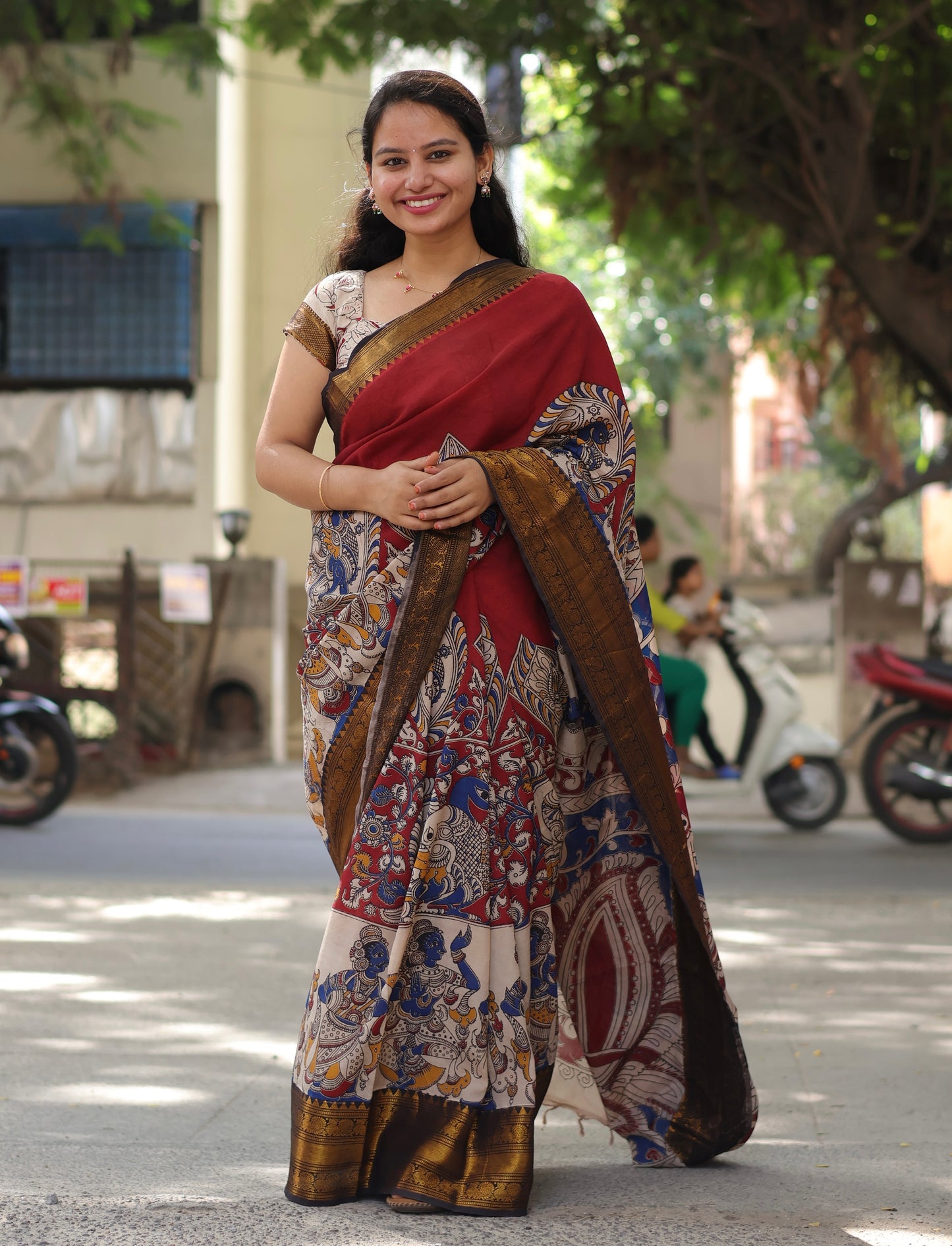 Kanchi Border Kalamkari Chennur Silk Saree