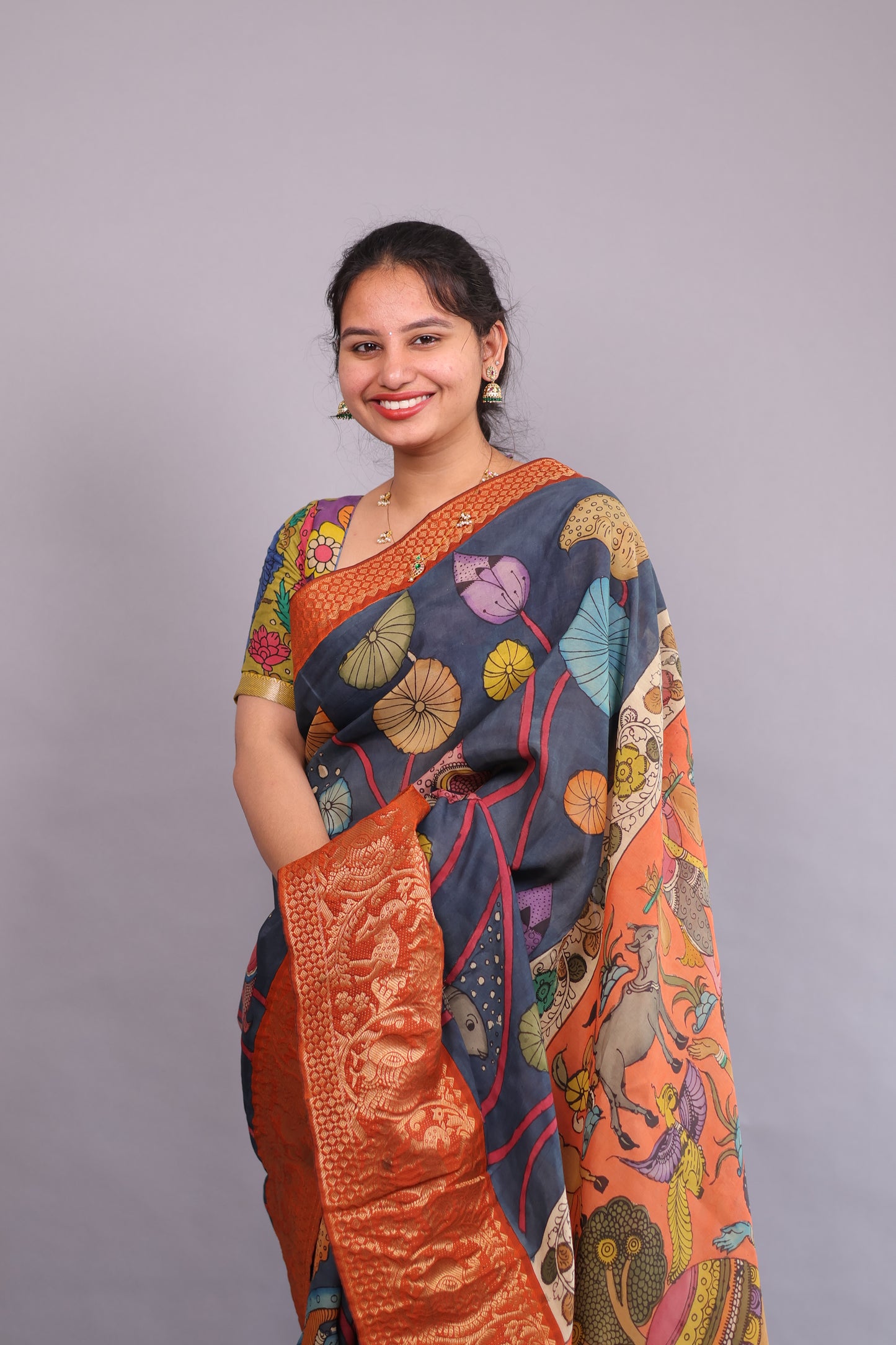 Hand Painted Pen Kalamkari Silk Saree