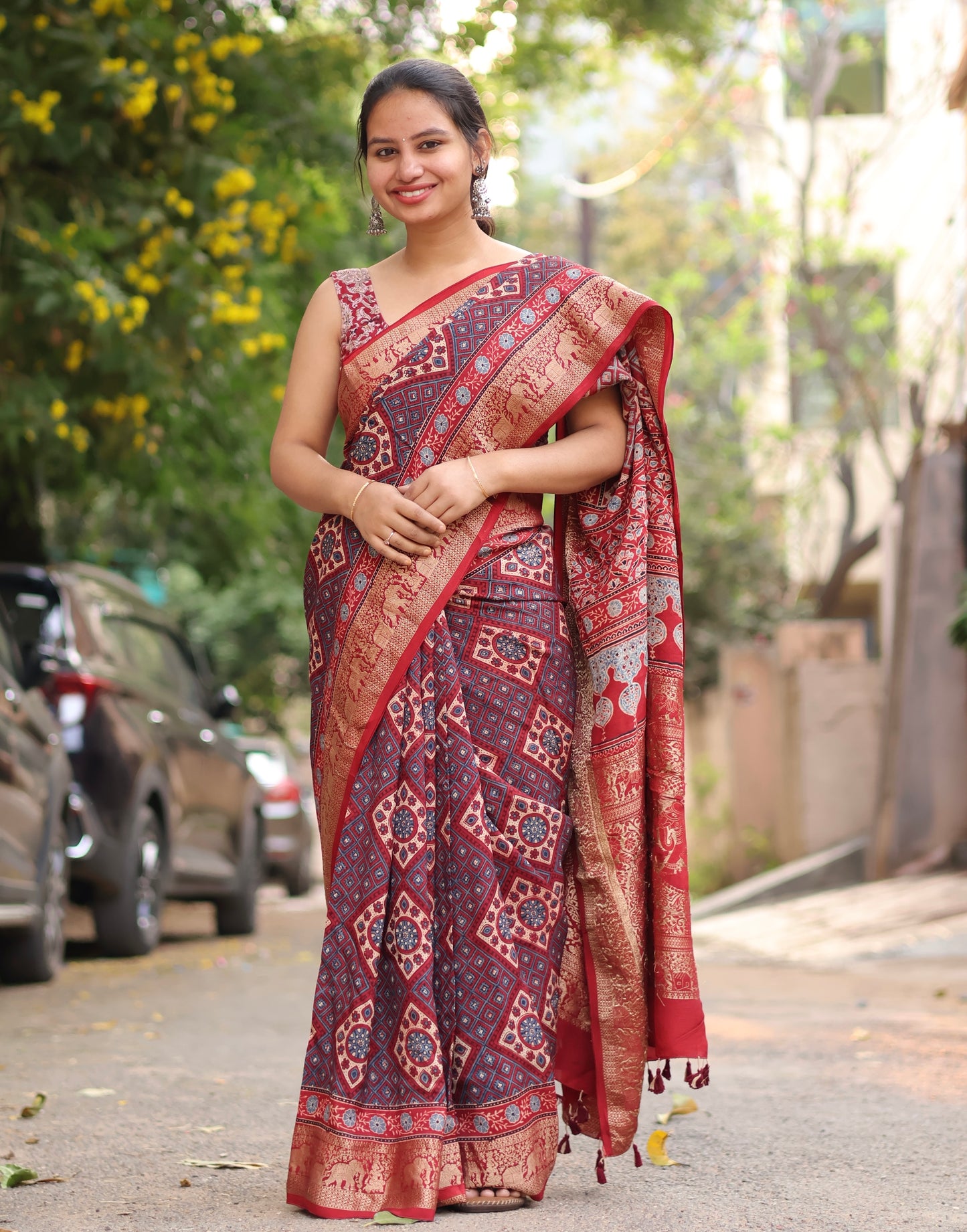 Traditional Ajrakh Dola Silk Saree