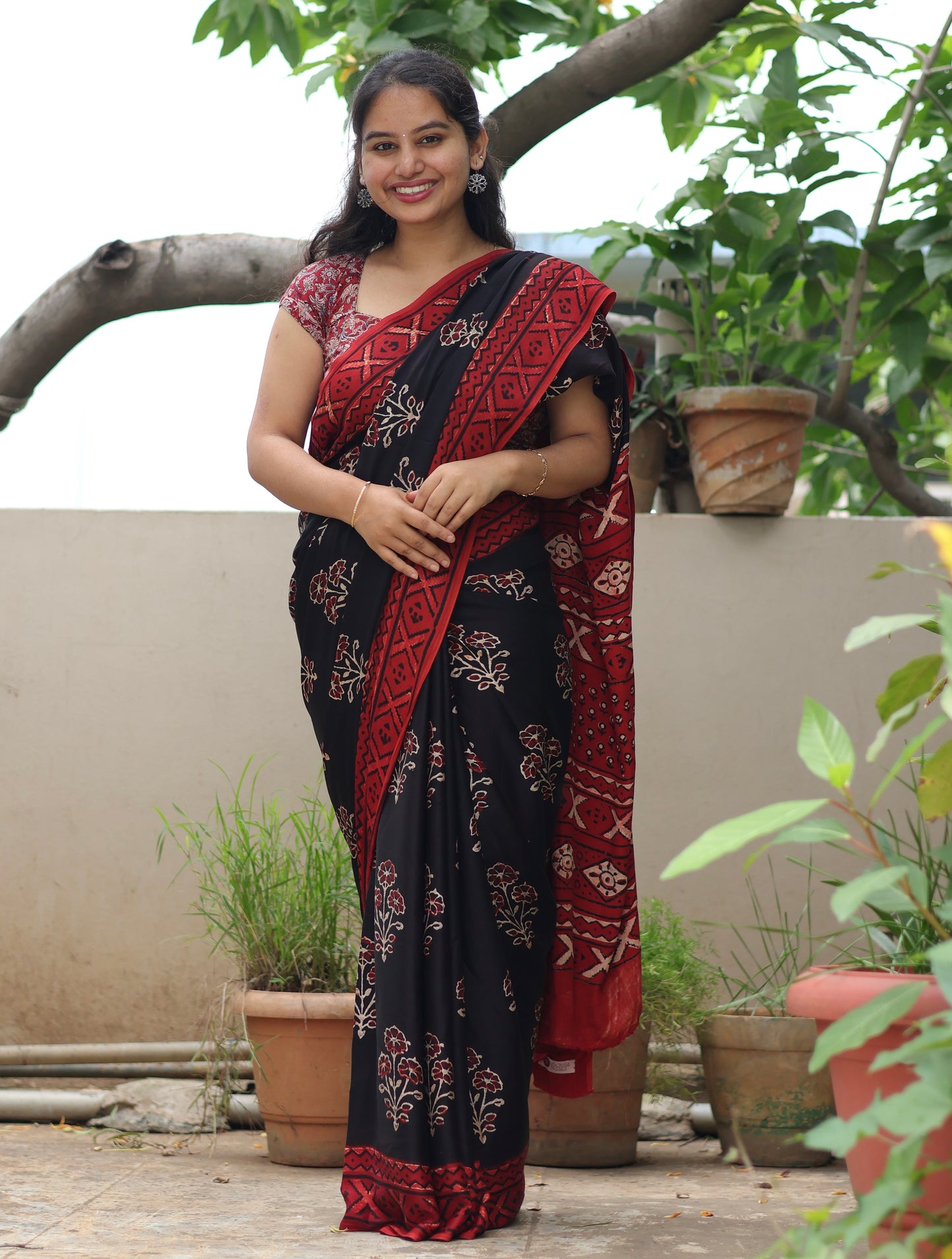 Black Ajrakh Modal Silk Saree