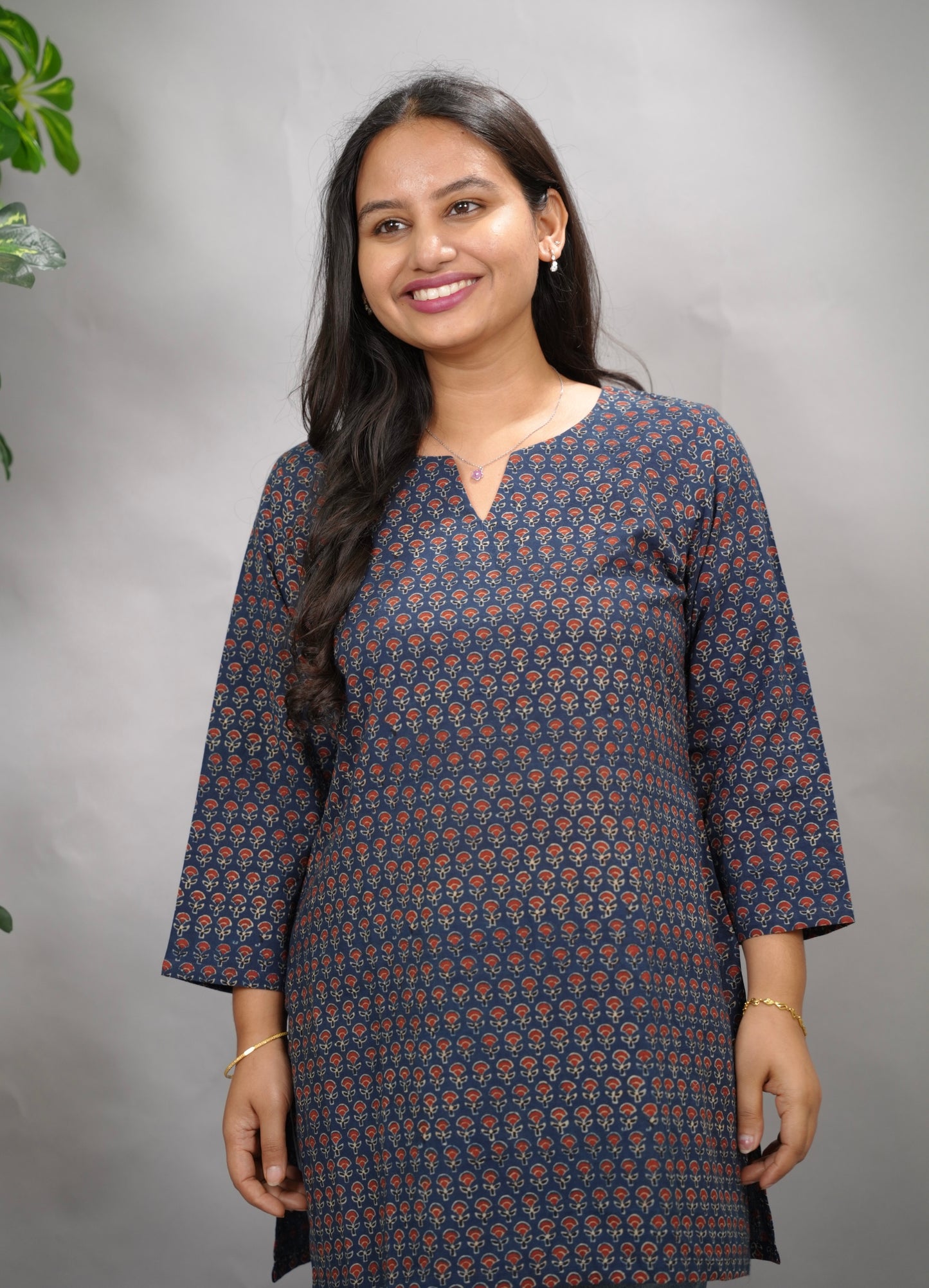 Indigo Ajrakh Hand Block Printed Short Top