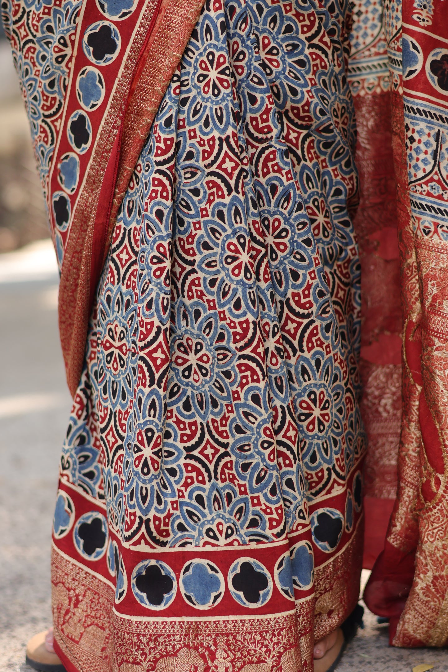 Ajrakh Dola Silk Saree