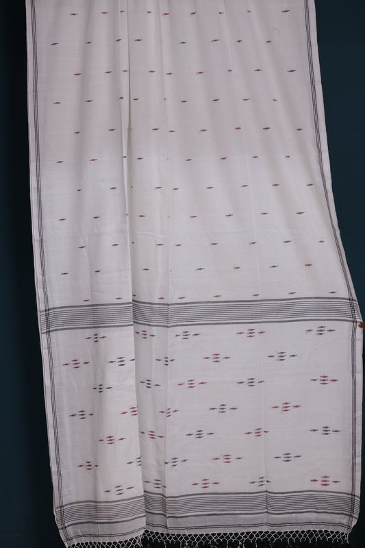 White Pure Handwoven Malai Cotton Saree with Butta Weaving