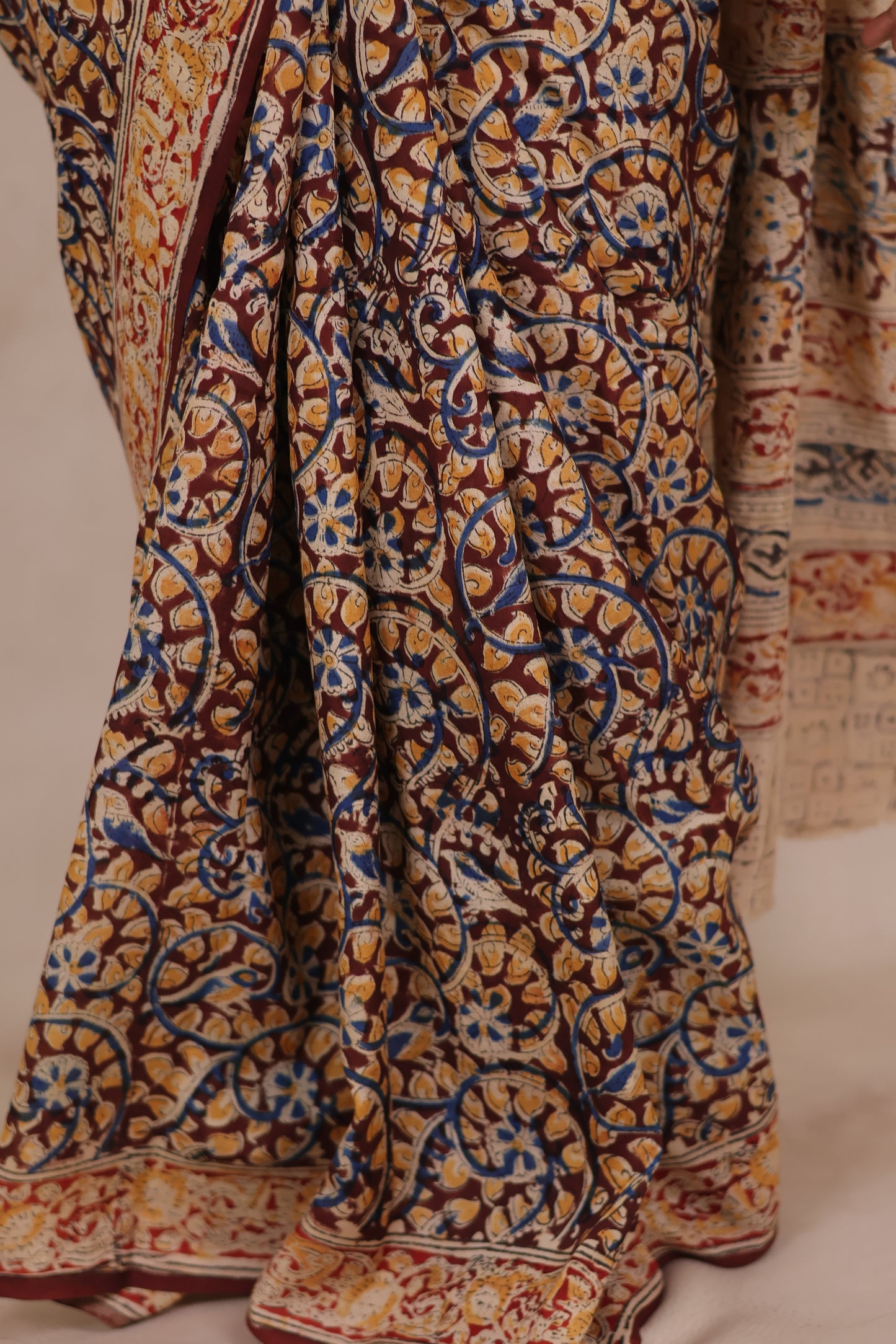 Hand Block Printed Kalamkari Chennur Silk Saree