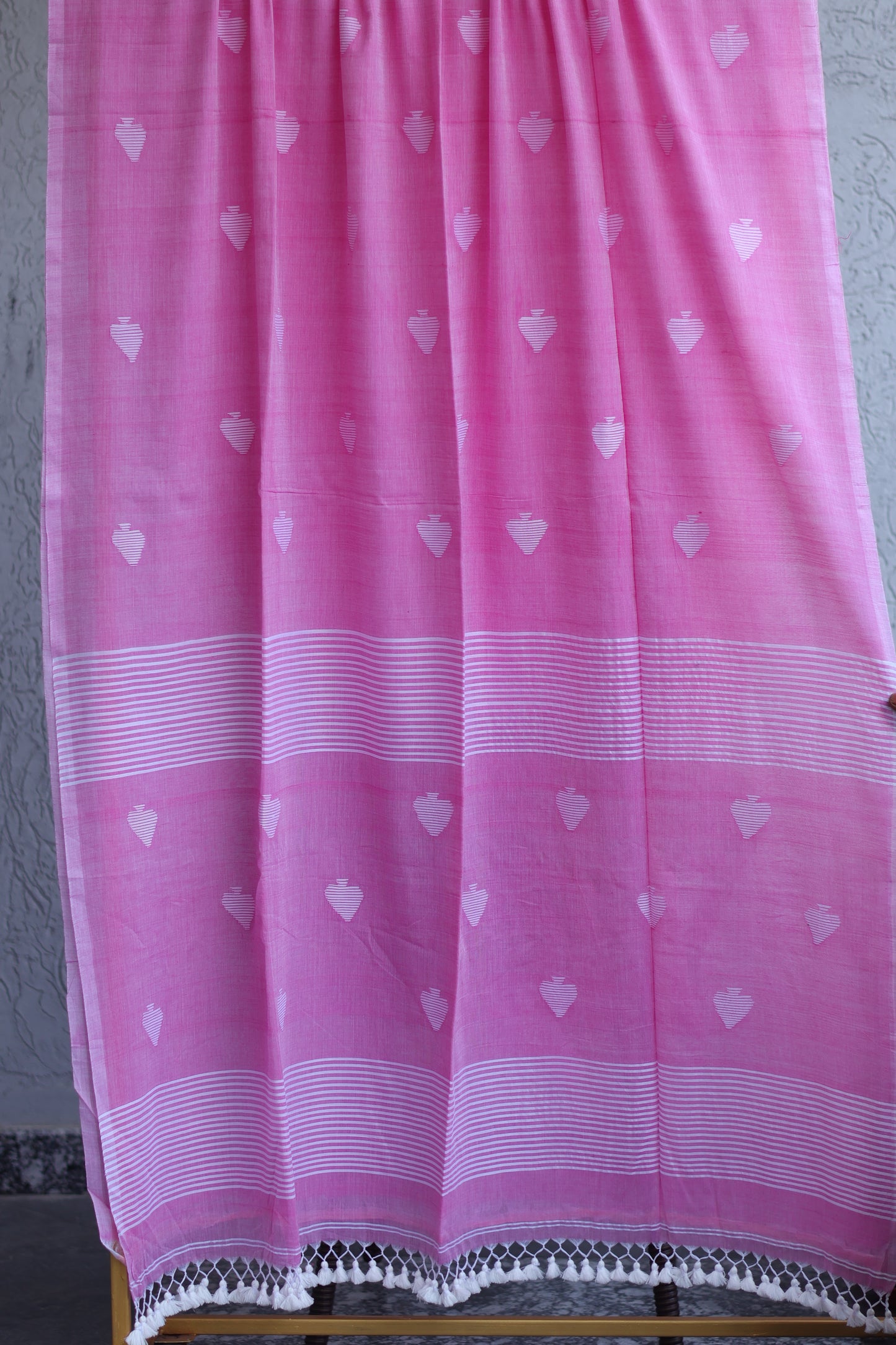 Pink Pure Handwoven Malai Cotton Saree with Butta Weaving