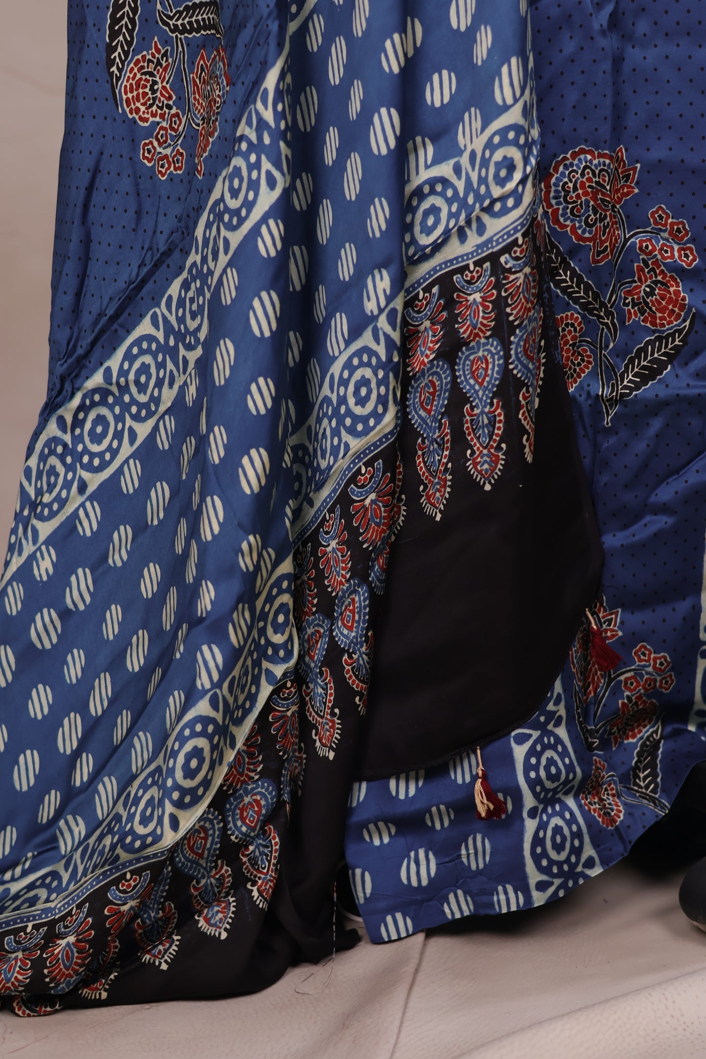 Indigo Ajrakh Handblock Printed Modal Silk 2 Piece Suit Set | Looms & Tassels