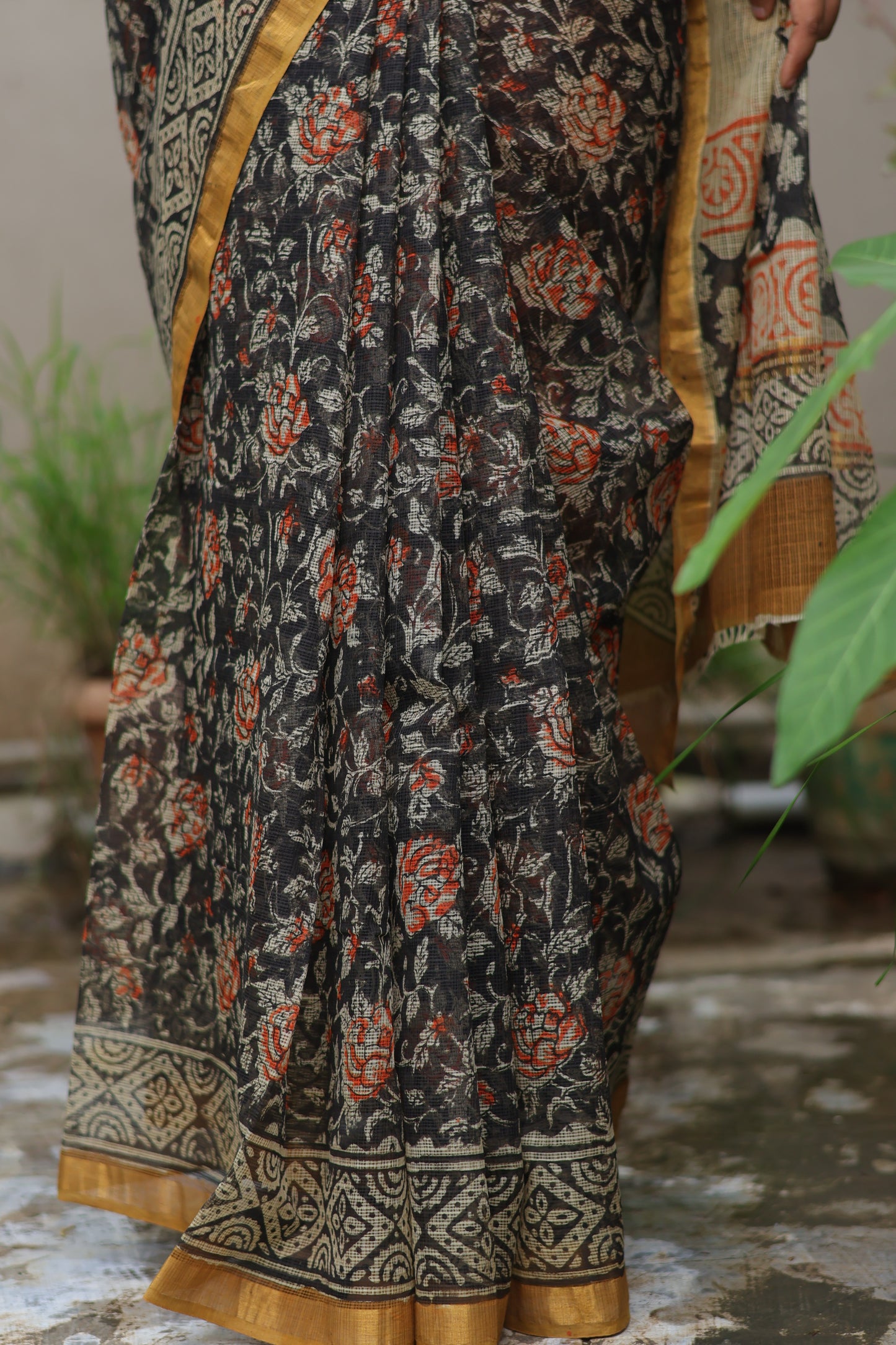 Bagru Hand block printed Kota Doriya Saree
