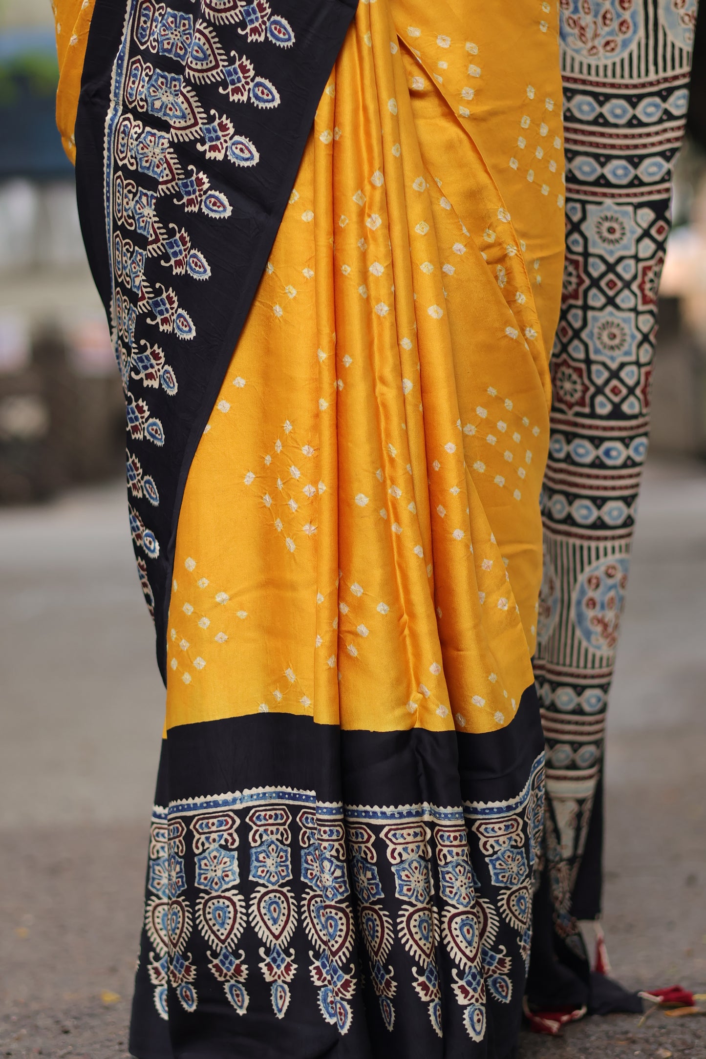 Ajrakh Bandhej Modal Silk Saree