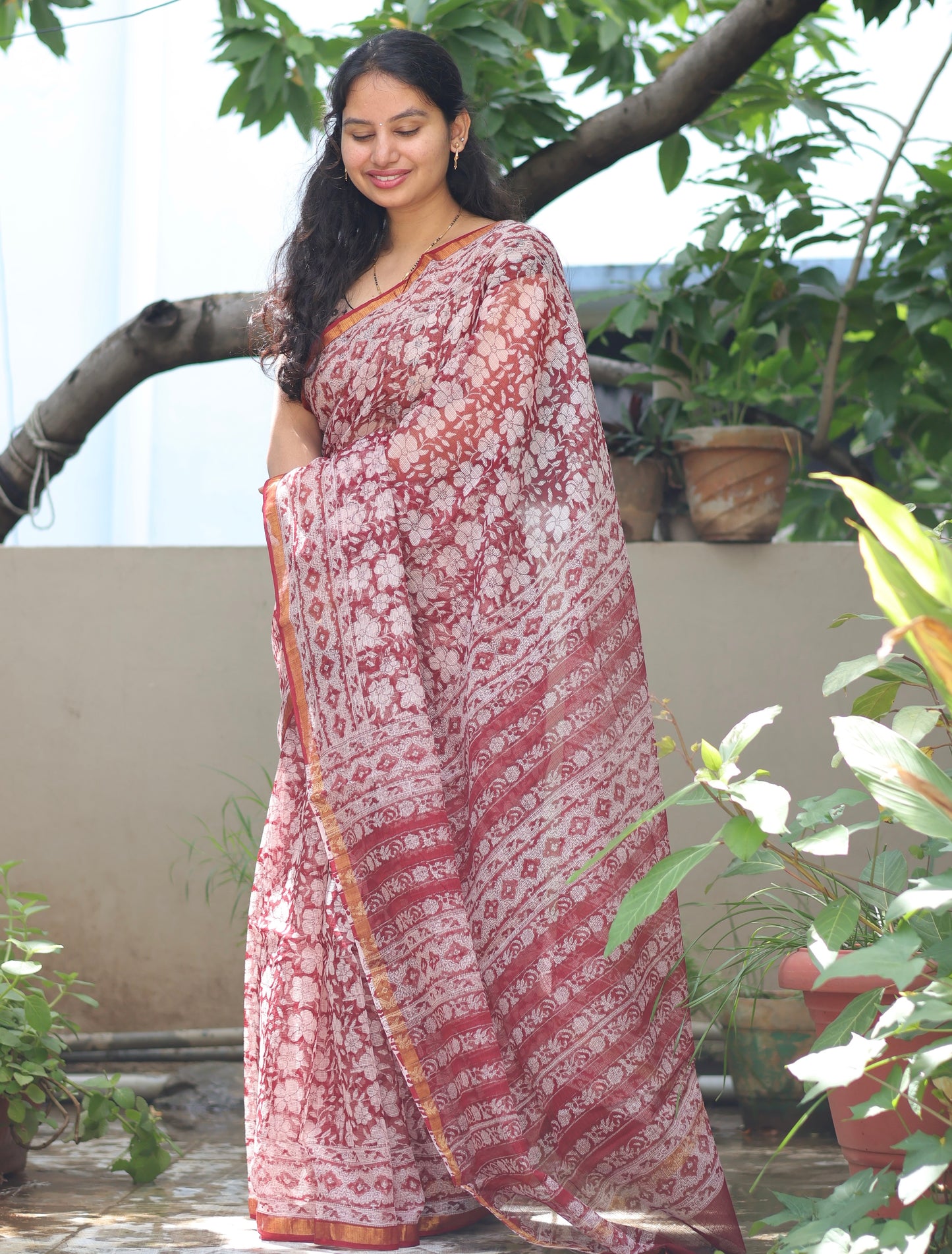 Bagru Hand block printed Kota Doriya Saree
