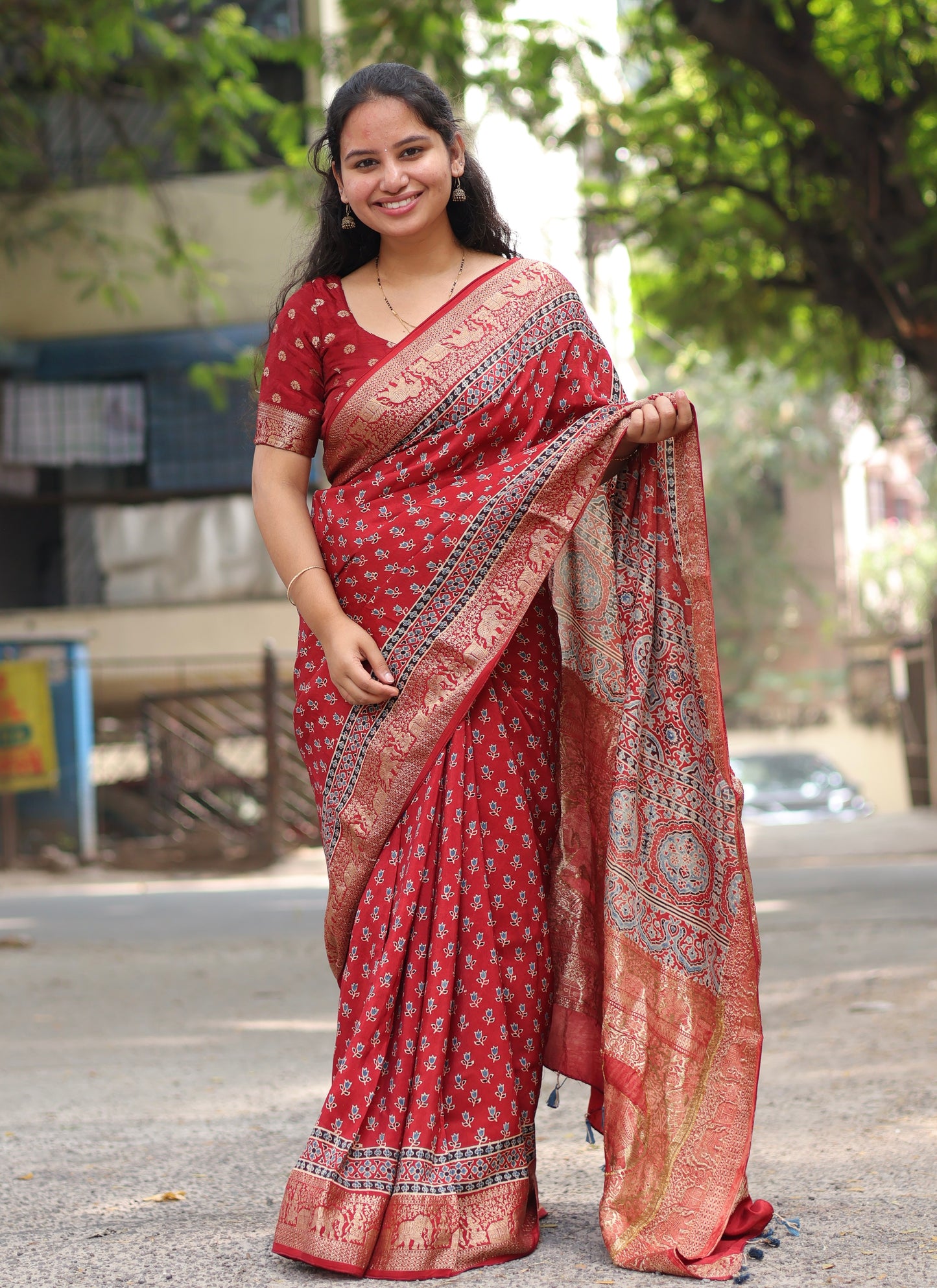 Ajrakh Dola Silk Saree