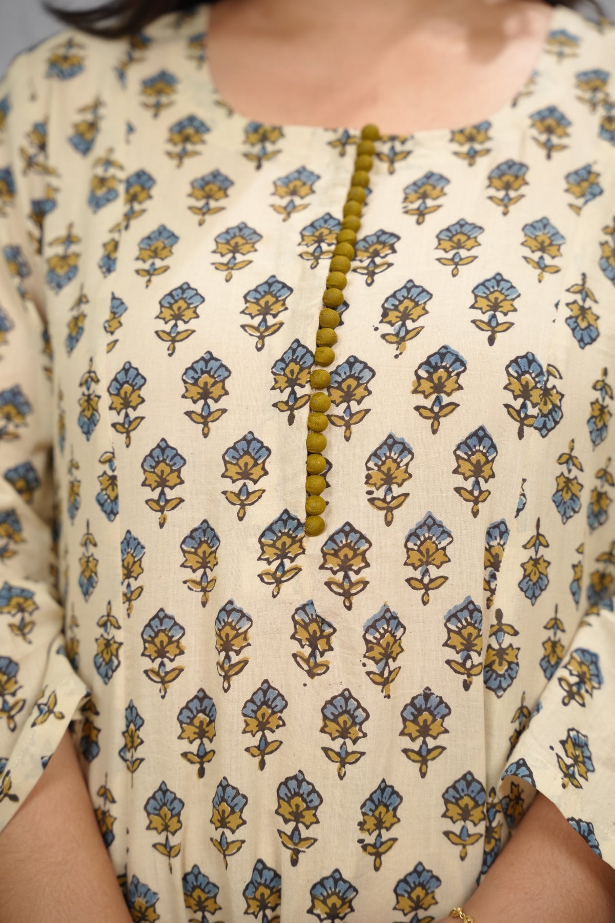 Cream Ajrakh Cotton Kali Kurta | Looms & Tassels