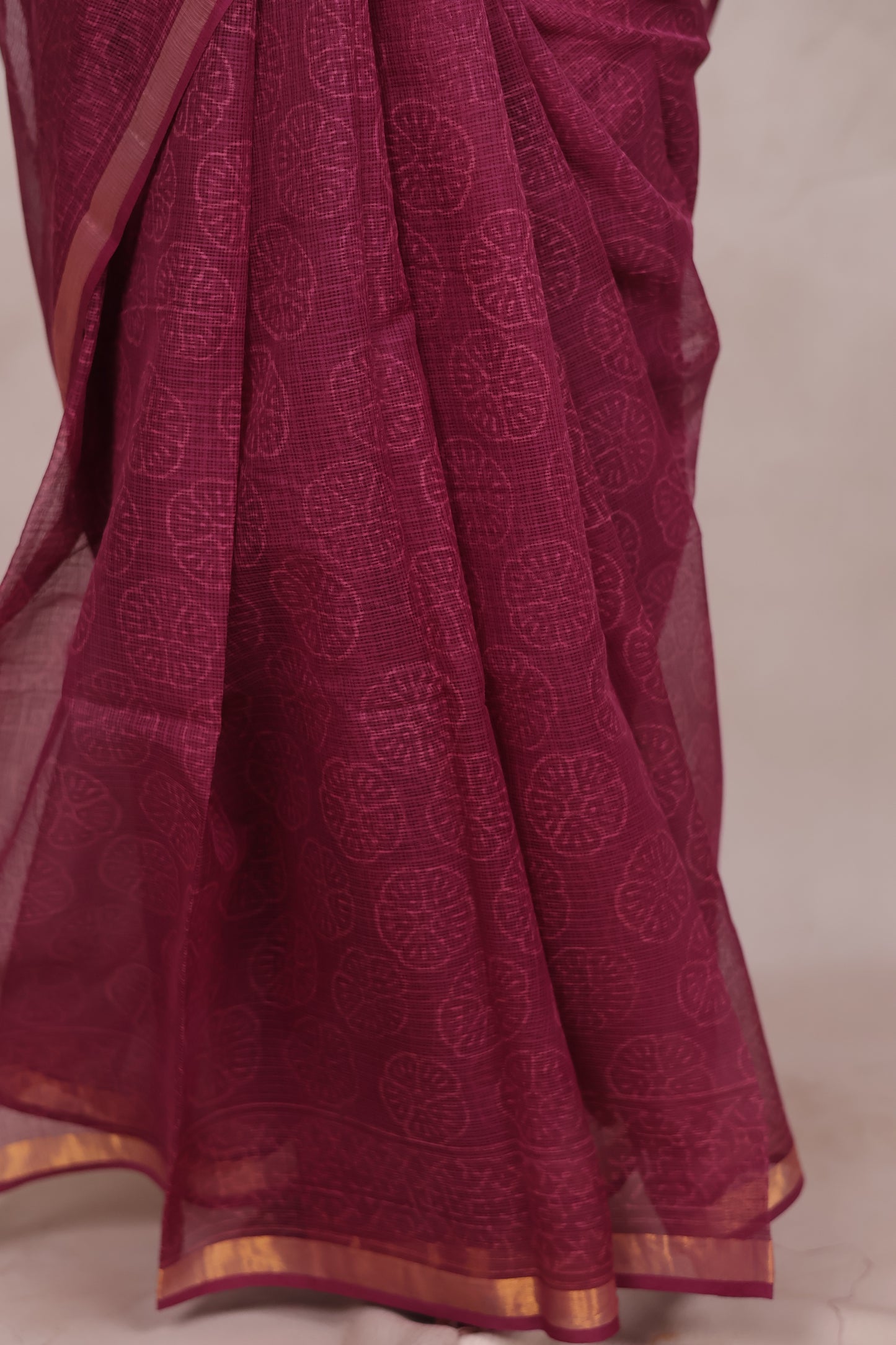 Pure Kota Doria Saree with Bagru Handblock Prints | Looms & Tassels