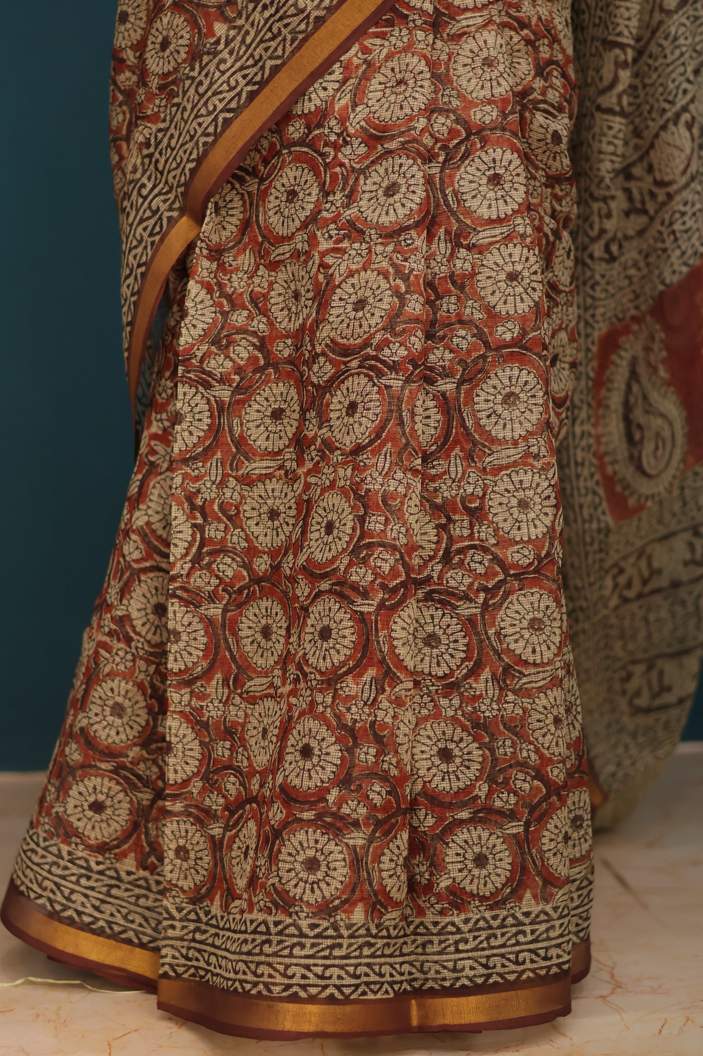 Kalamkari Hand block printed Kota Doriya Saree