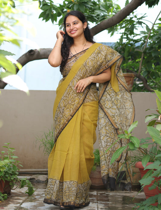 Bagru Hand block printed Kota Doriya Saree