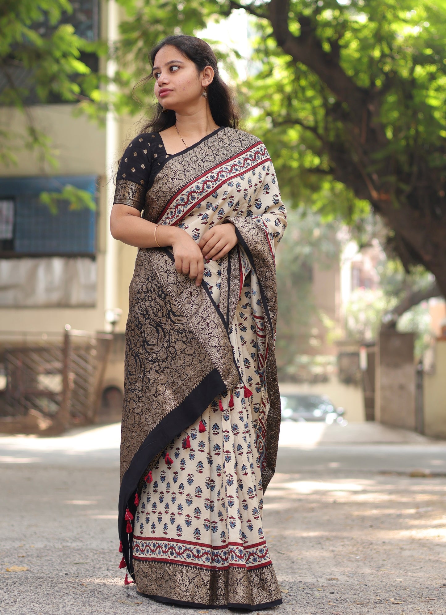 Ajrakh Dola Silk Saree