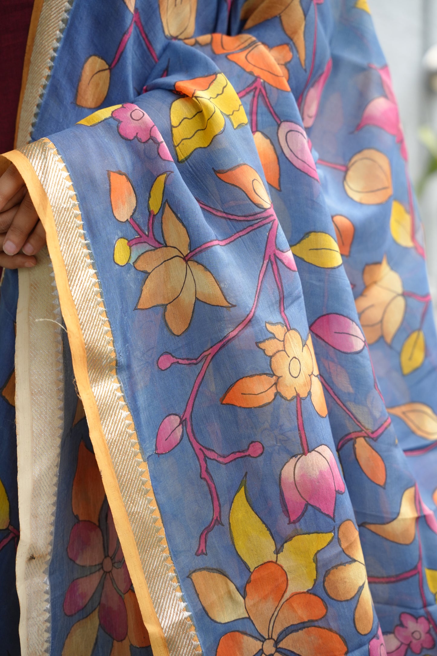 Pen Kalamkari Mangalagiri silk Dupatta