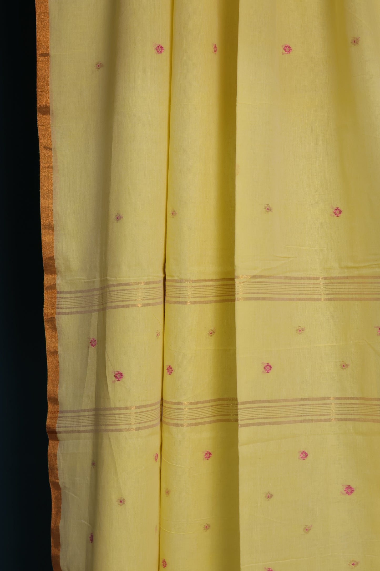 Yellow Pure Handwoven Mercerised Cotton Saree with Mina Jari Butta Weaving
