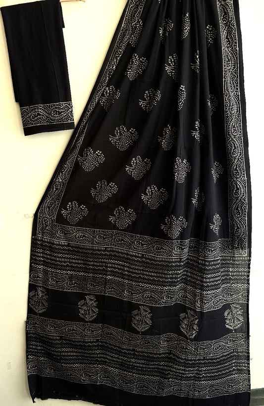 Bagru Handblock printed MulMul cotton saree